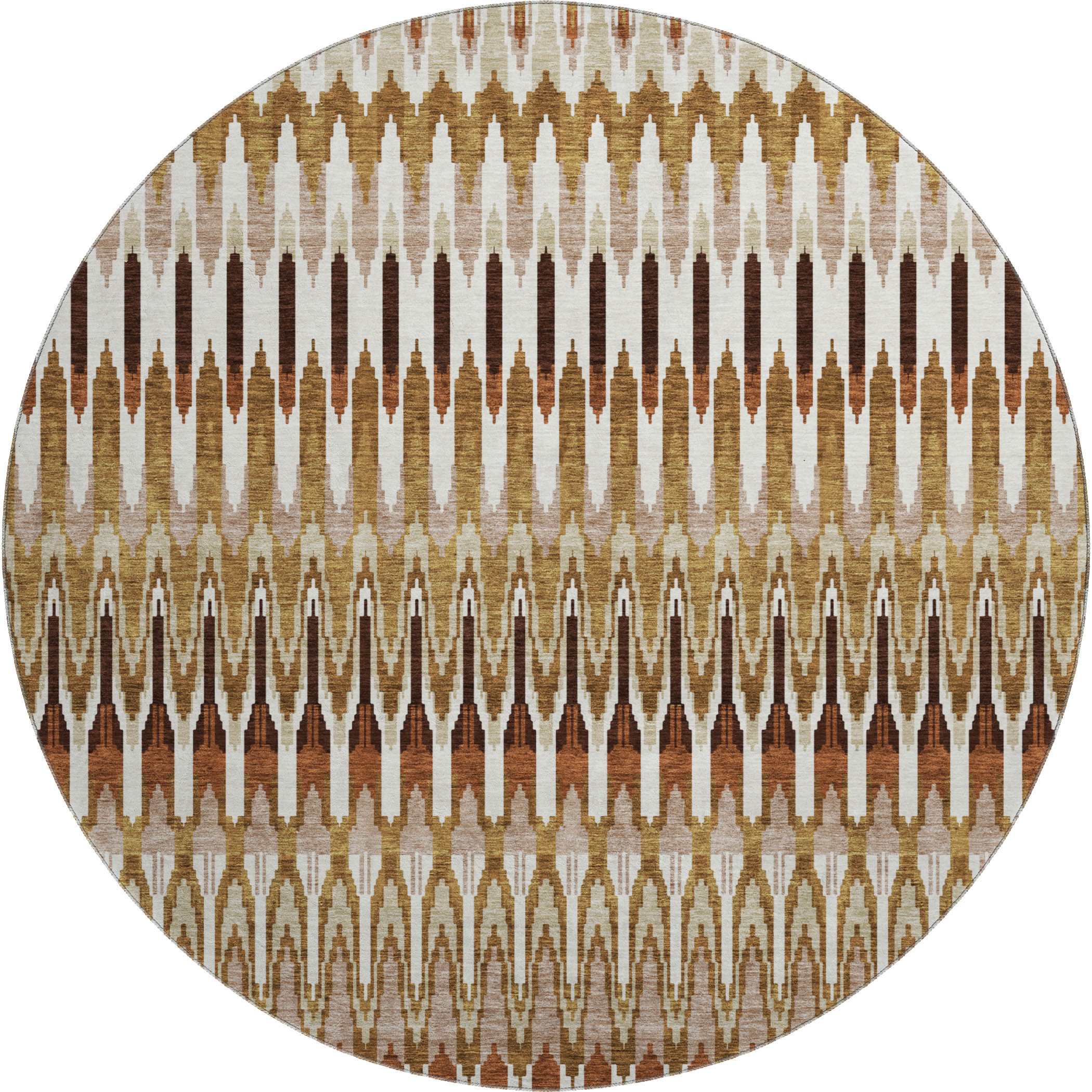 Split Machine Washable Transitional Terracotta Orange Rug 8' x 8' #shape_Round