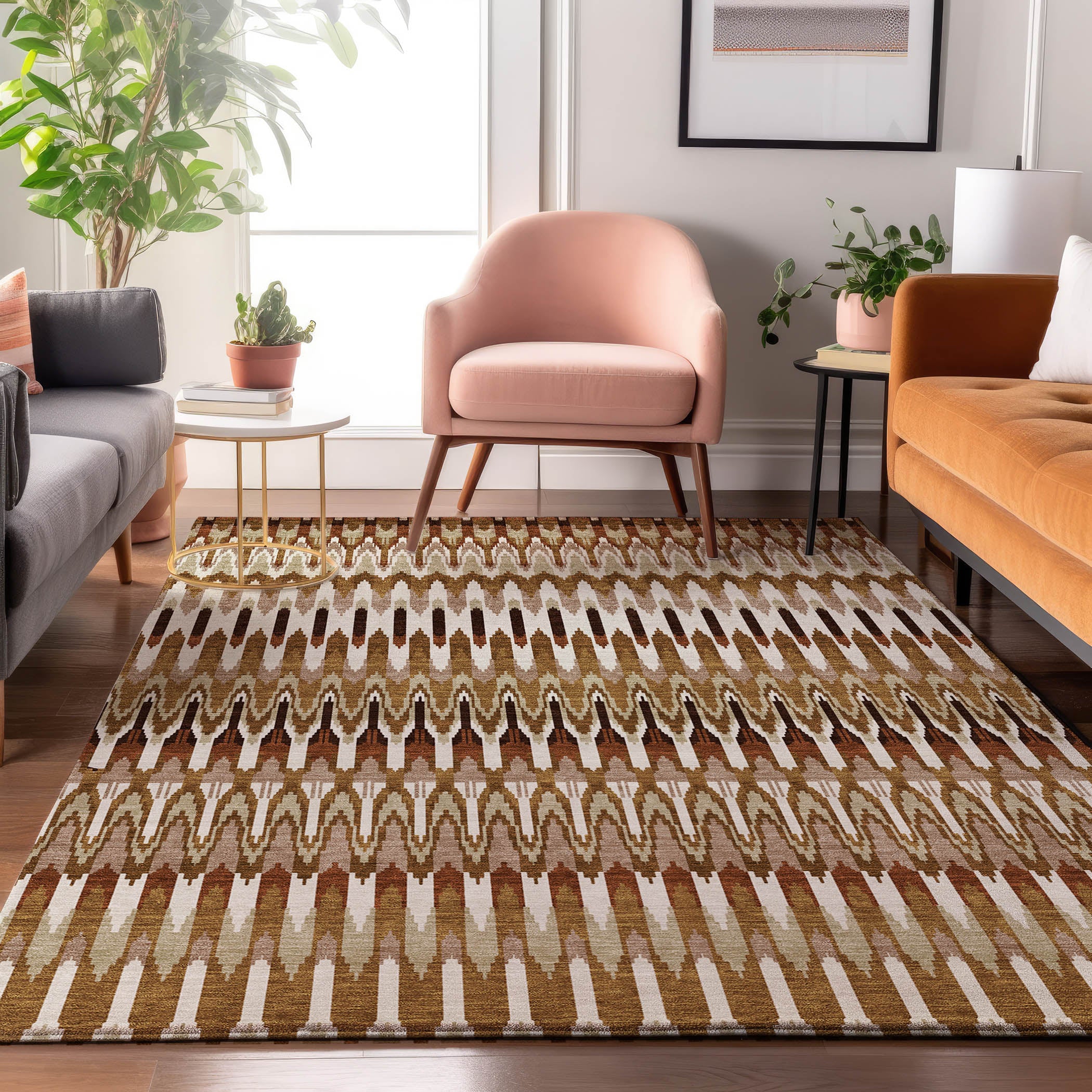 Split Machine Washable Transitional Terracotta Orange Rug 2'6" x 3'10" #shape_Rectangle