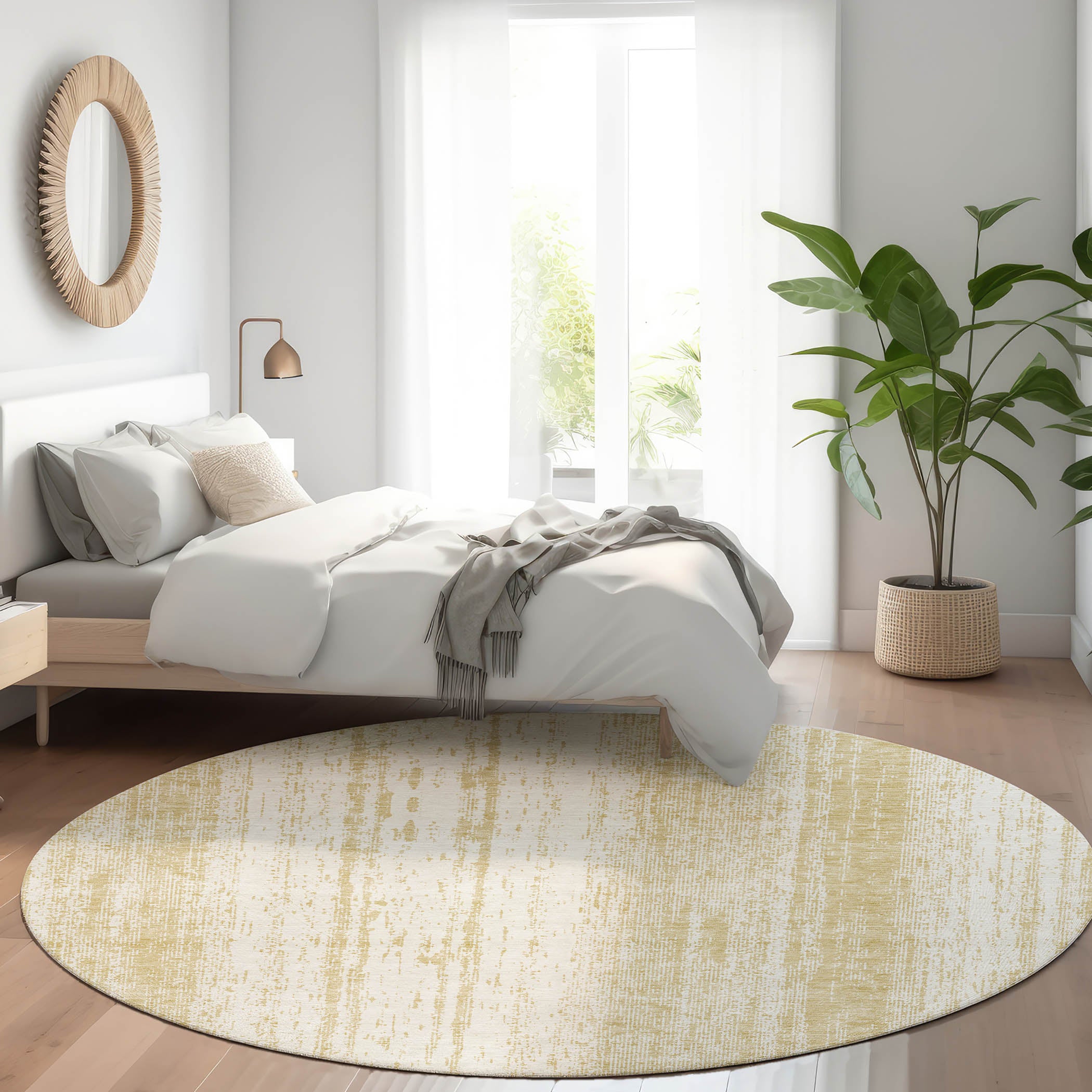Lucerne Machine Washable Transitional Gold Rug 8' x 8' #shape_Round