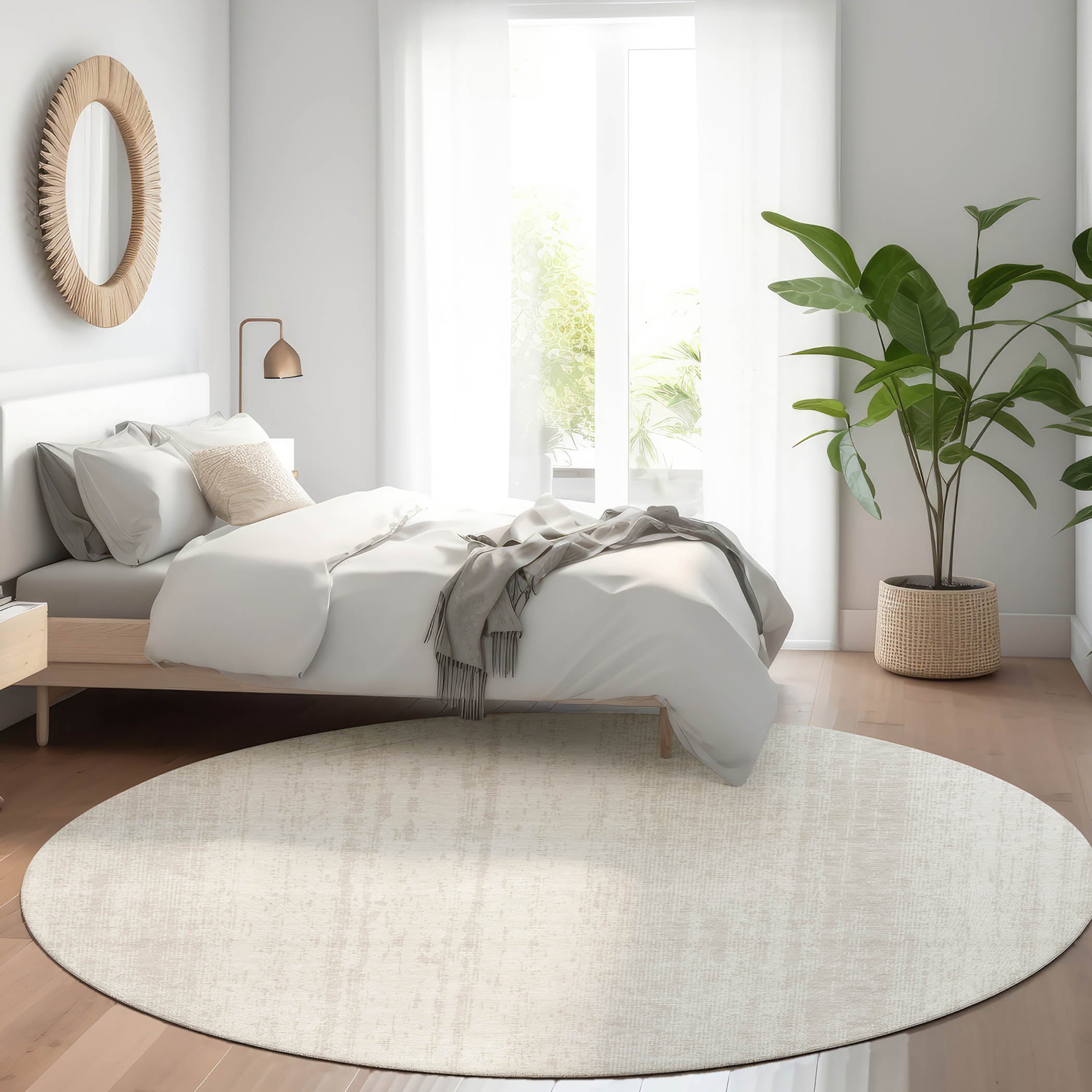 Lucerne Machine Washable Transitional Ivory Rug 8' x 8' #shape_Round