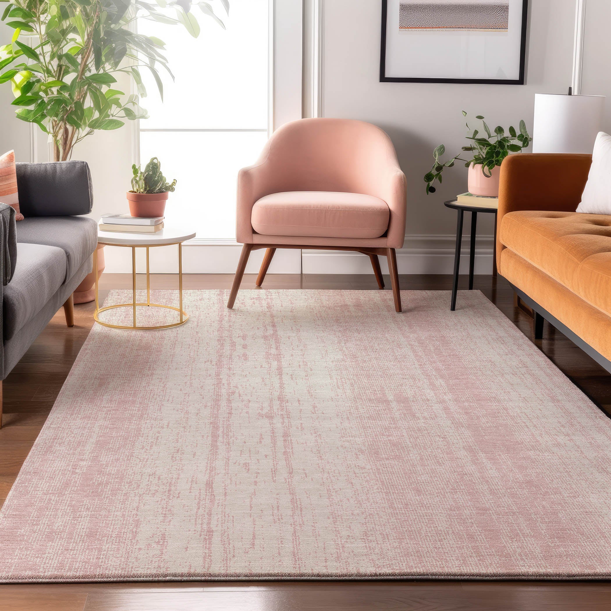 Lucerne Machine Washable Transitional Pink Rug 2'6" x 3'10" #shape_Rectangle