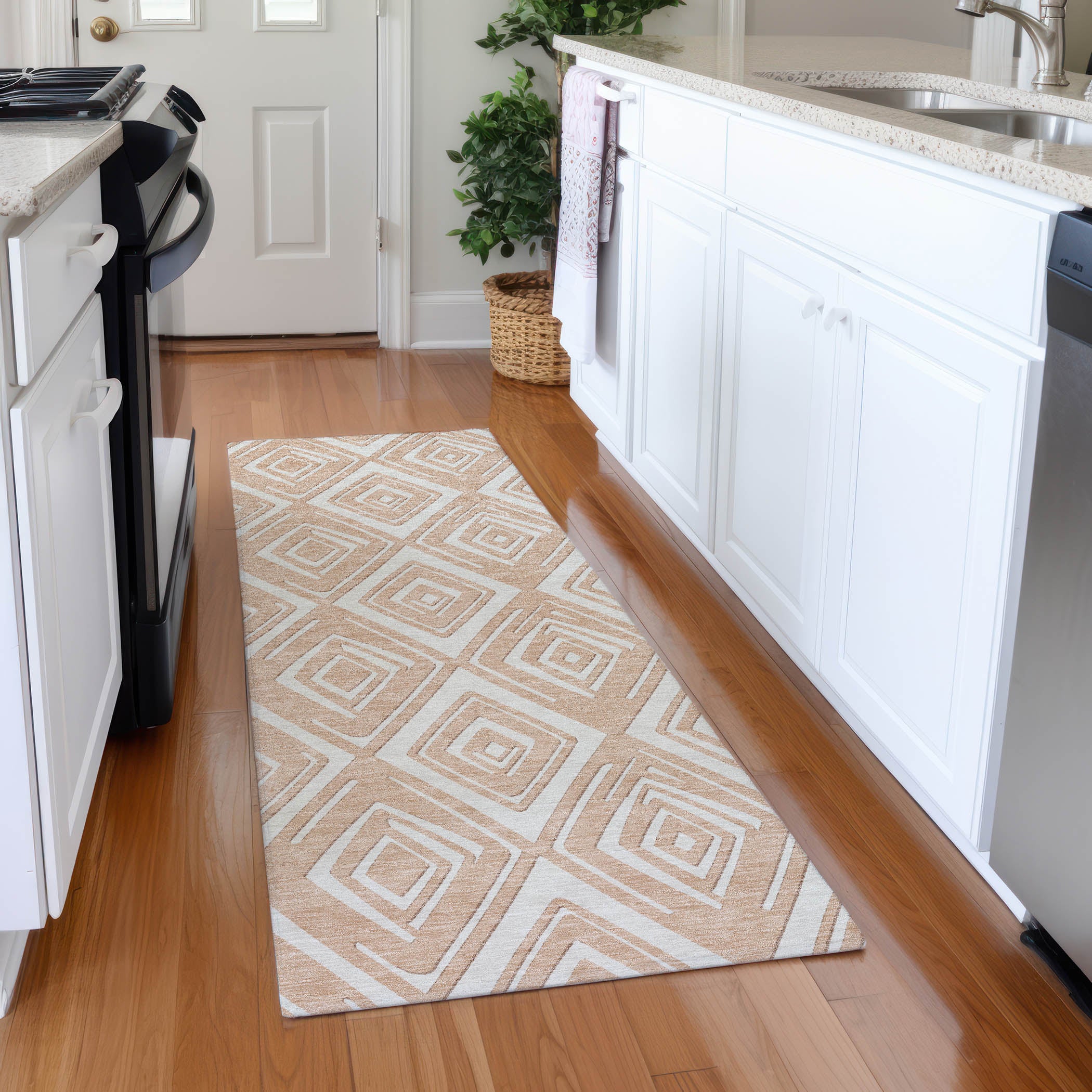 Tbilisi Machine Washable Transitional Peach Orange Rug 2'3" x 7'6" #shape_Runner