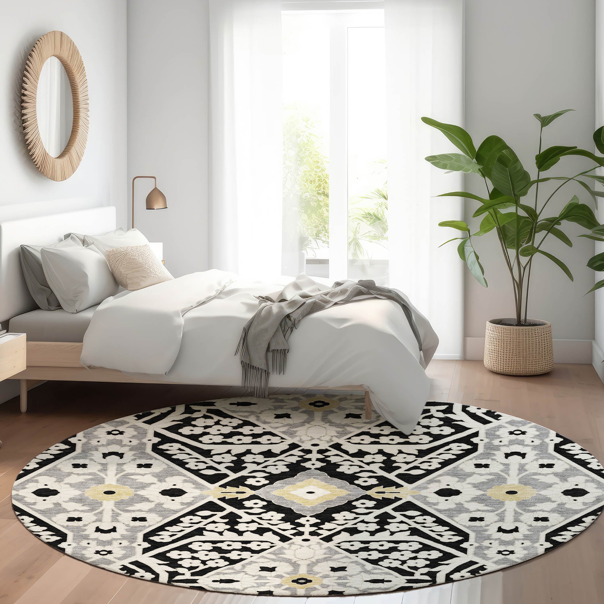 Sintra Machine Washable Transitional Black Rug 8' x 8' #shape_Round