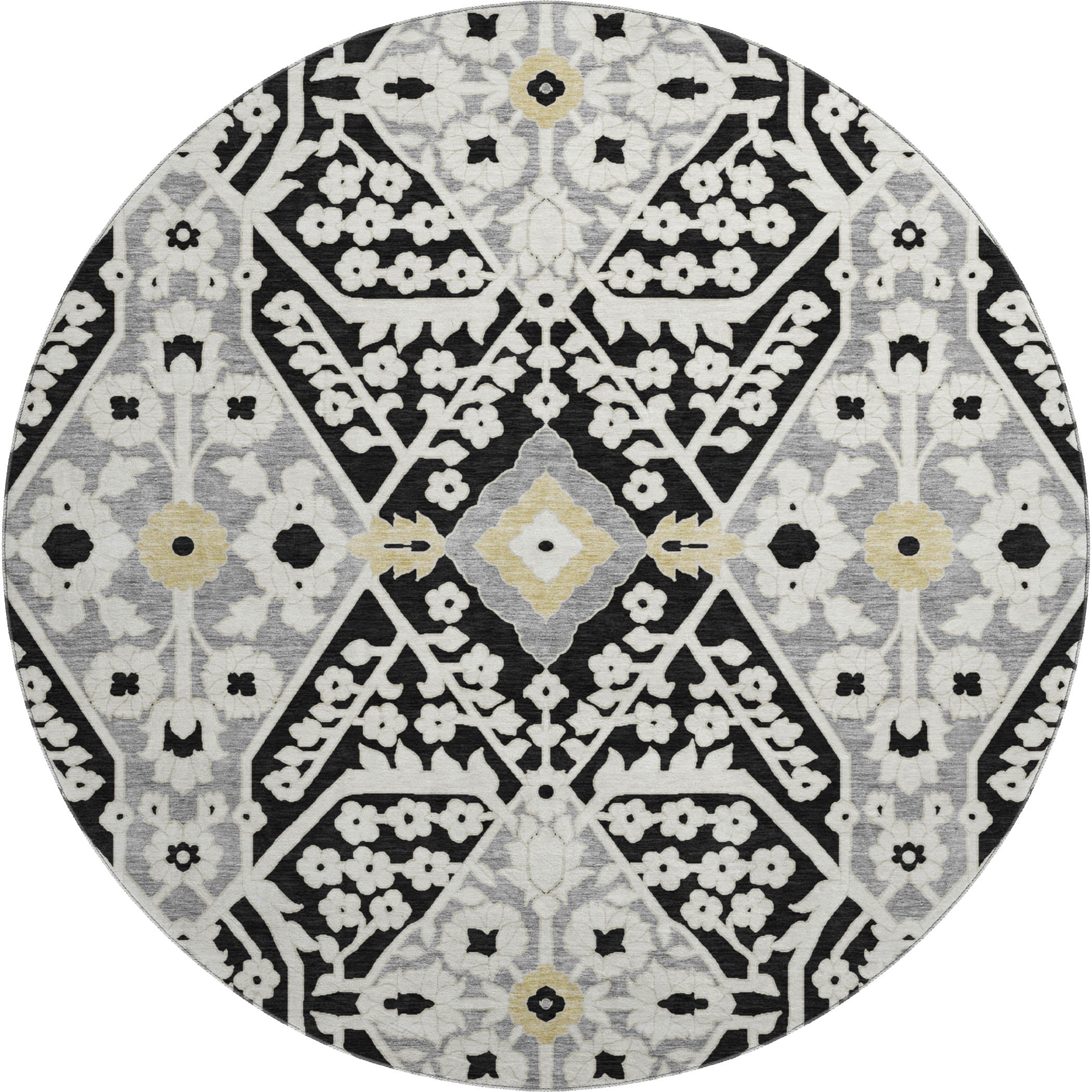 Sintra Machine Washable Transitional Black Rug 8' x 8' #shape_Round