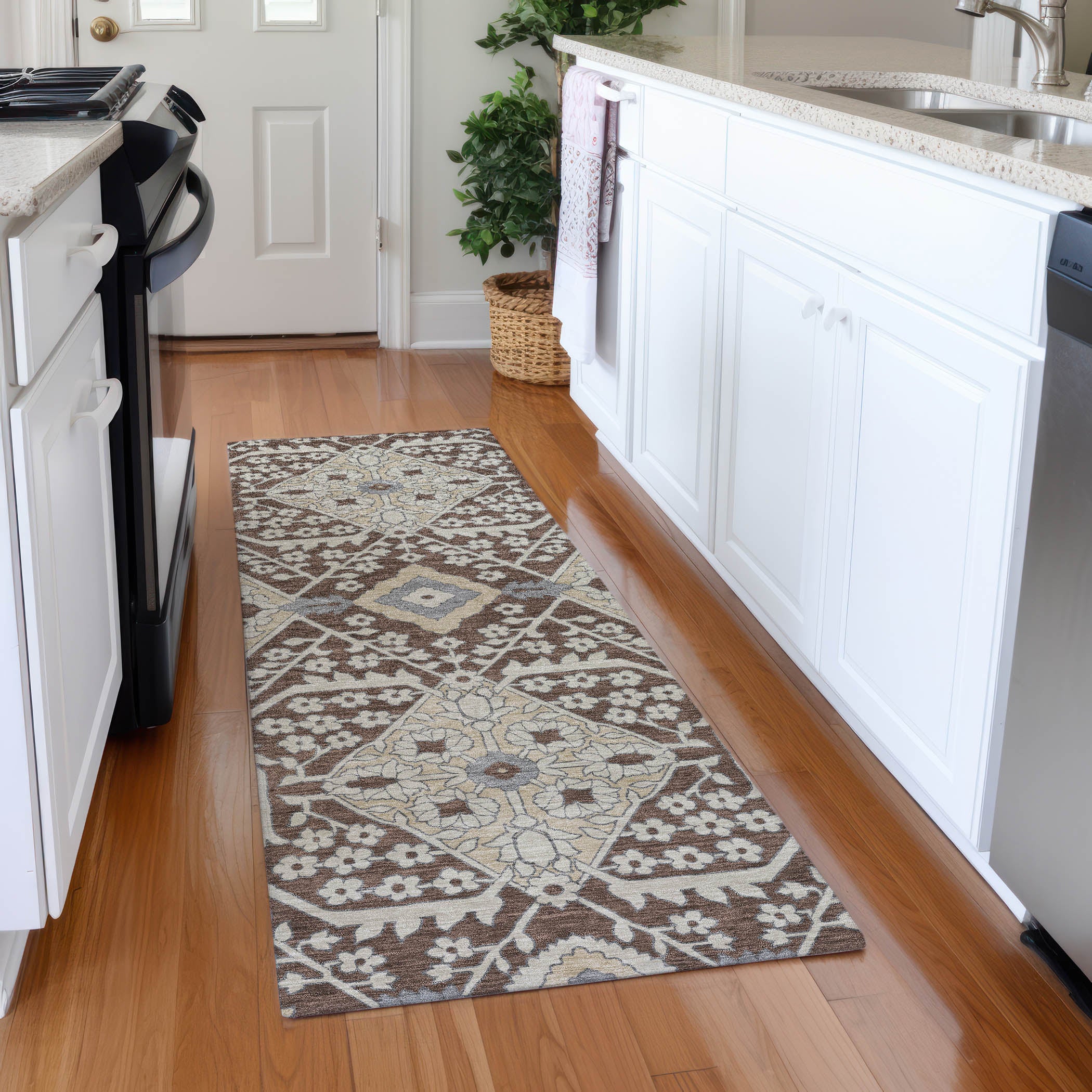 Sintra Machine Washable Transitional Chocolate Brown Rug 2'3" x 7'6" #shape_Runner