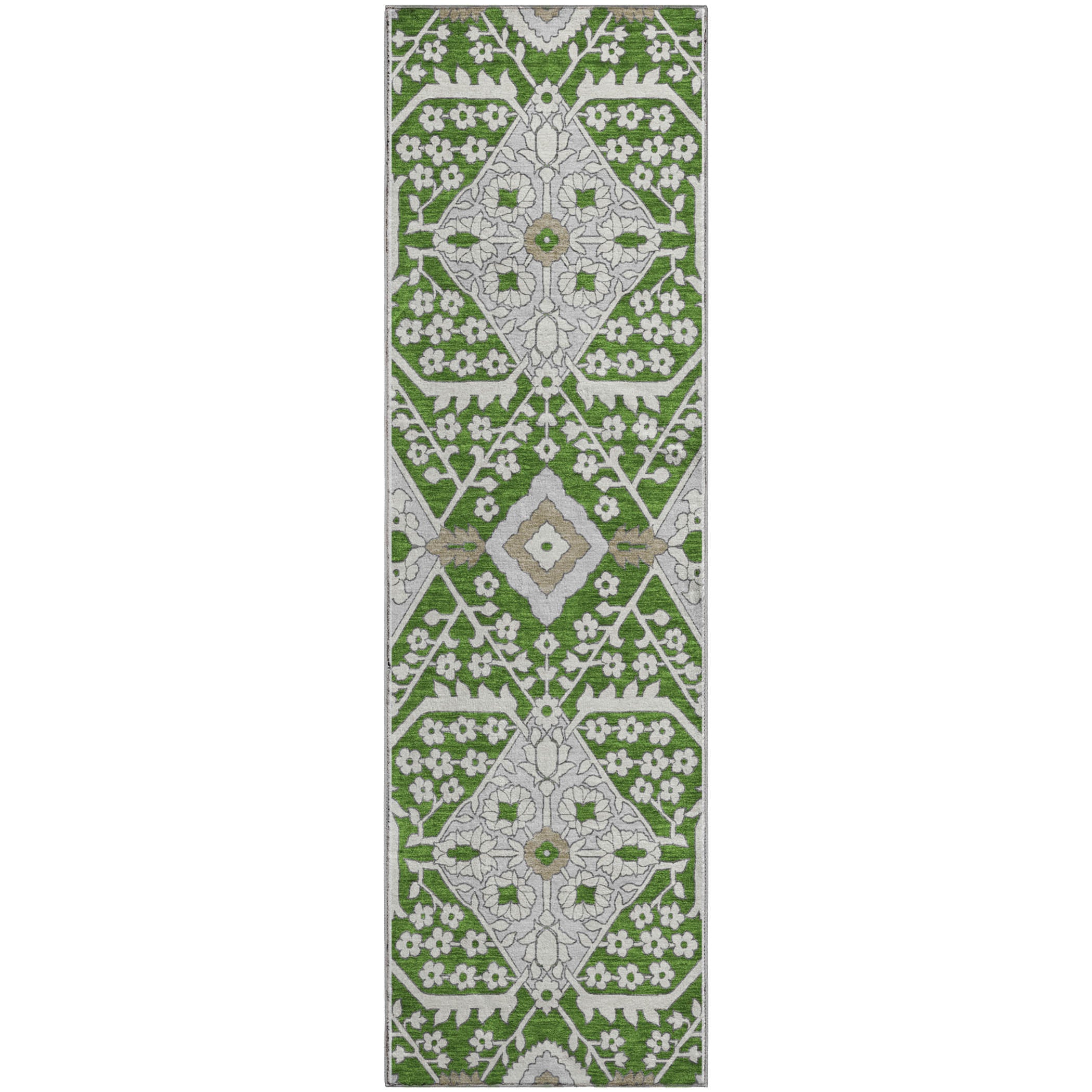 Sintra Machine Washable Transitional Green Rug 2'3" x 7'6" #shape_Runner