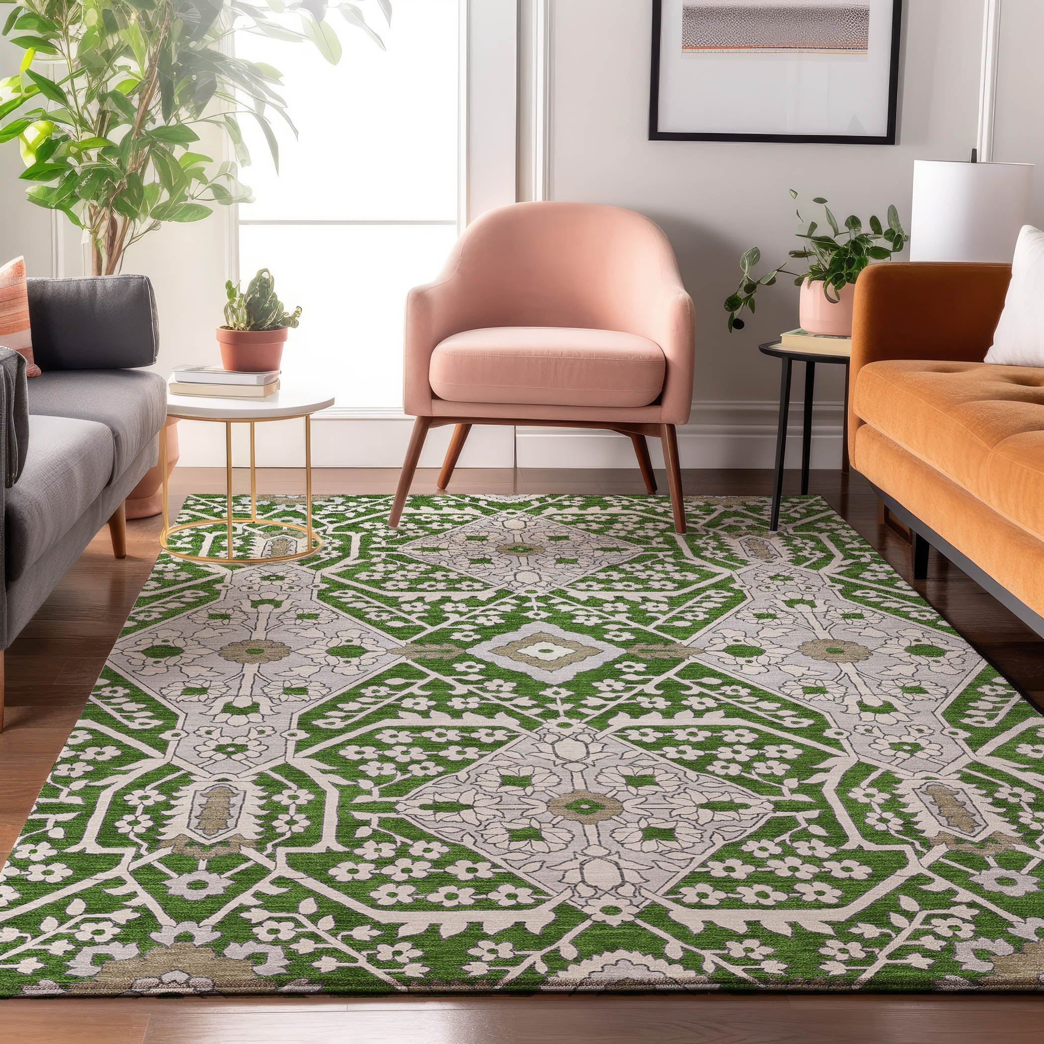Sintra Machine Washable Transitional Green Rug 2'6" x 3'10" #shape_Rectangle