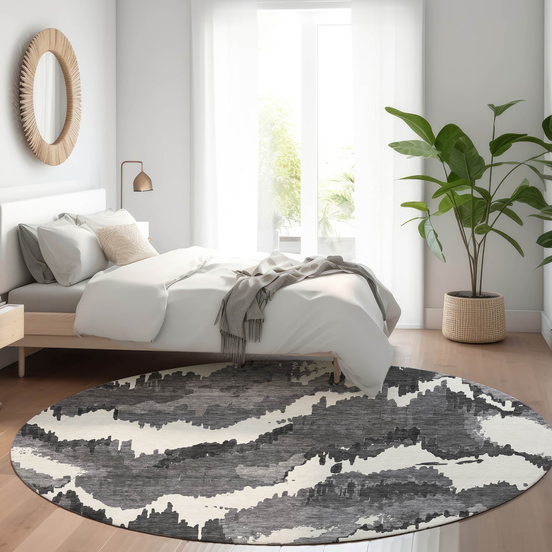 Valletta Machine Washable Transitional Black Rug 8' x 8' #shape_Round