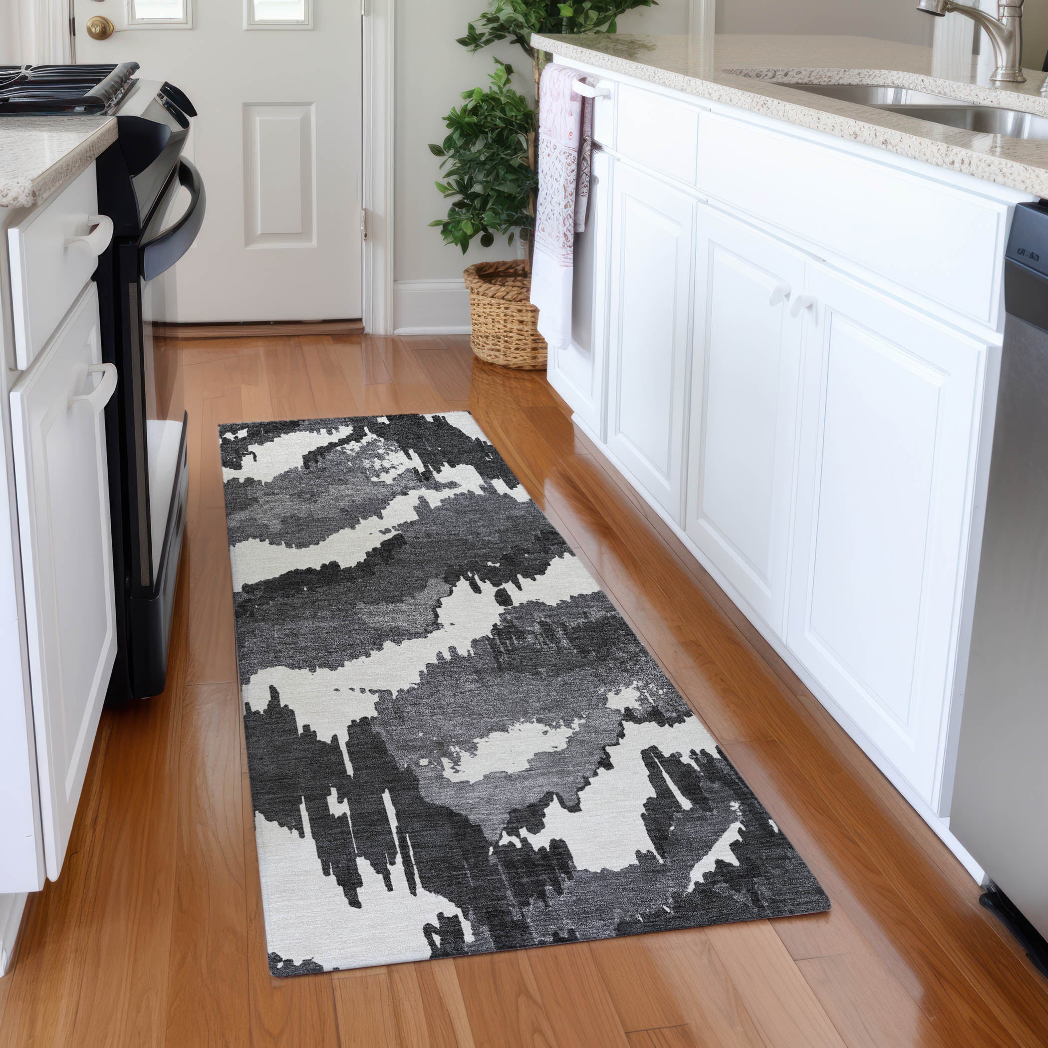 Valletta Machine Washable Transitional Black Rug 2'3" x 7'6" #shape_Runner