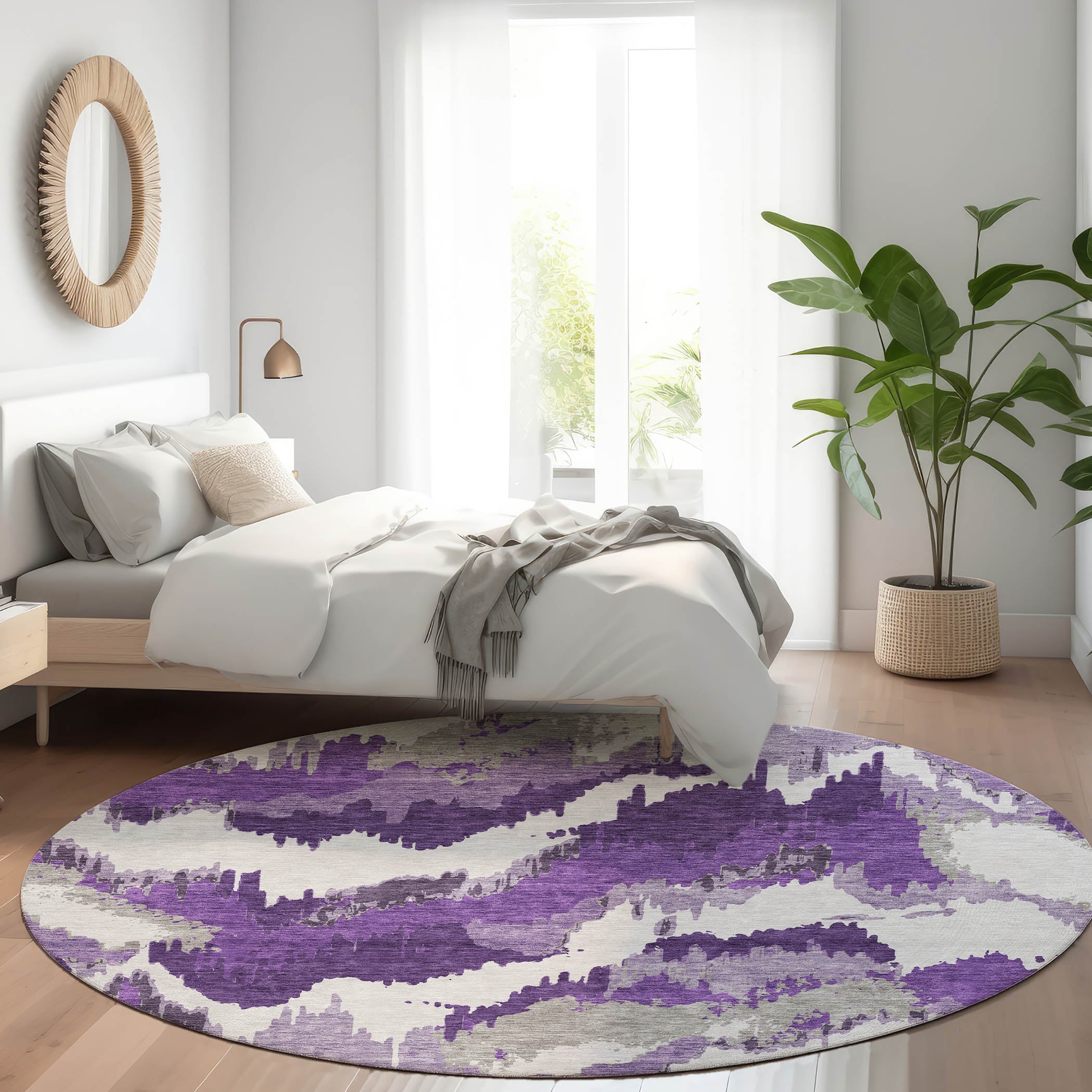 Valletta Machine Washable Transitional Purple Rug 8' x 8' #shape_Round