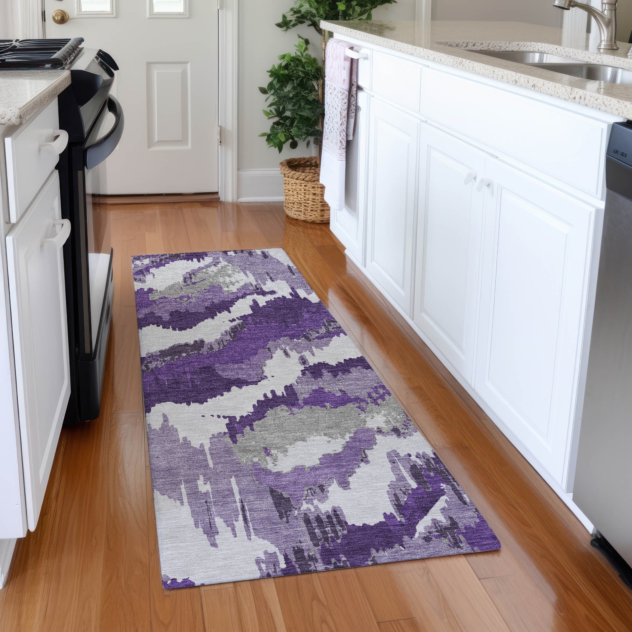 Valletta Machine Washable Transitional Purple Rug 2'3" x 7'6" #shape_Runner