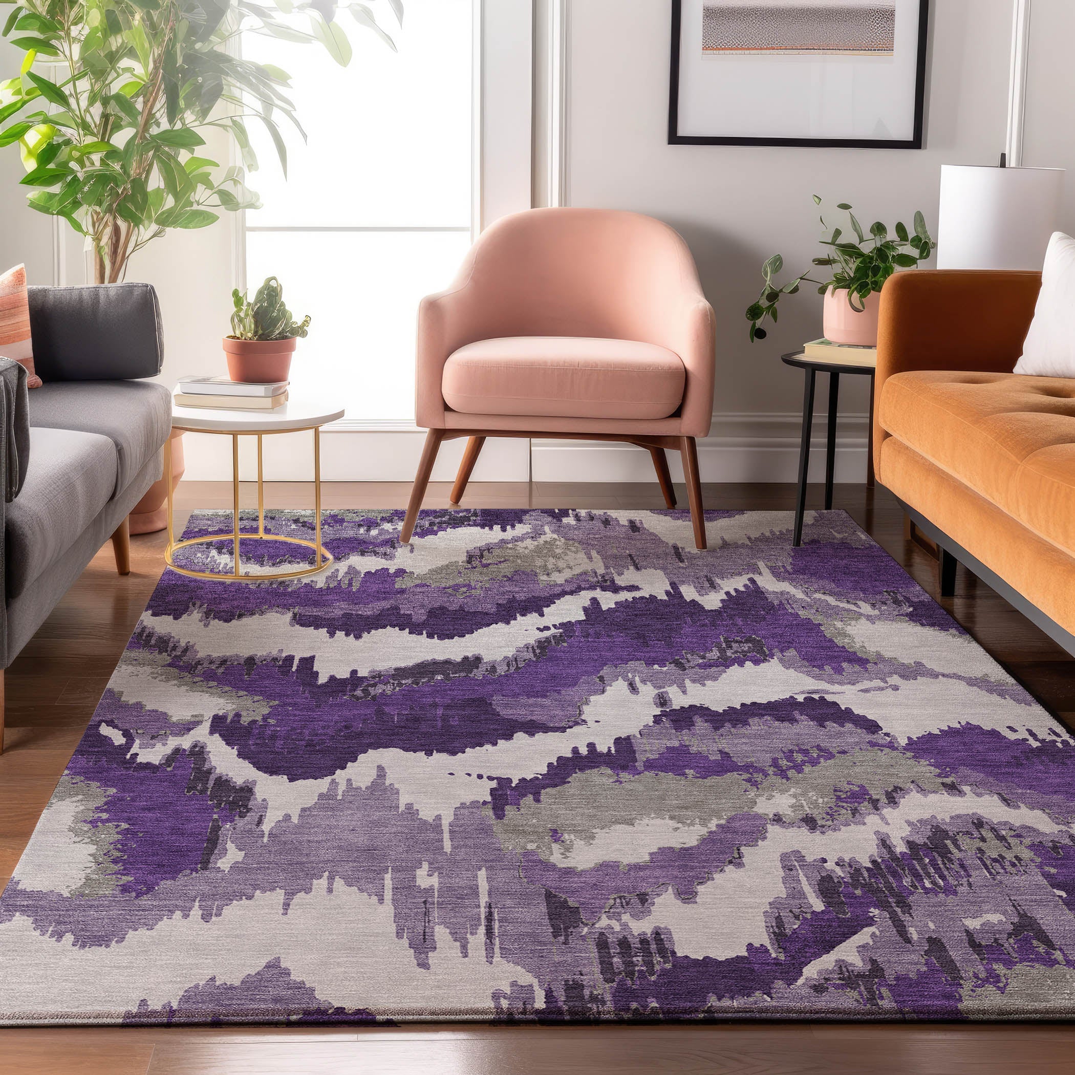 Valletta Machine Washable Transitional Purple Rug 2'6" x 3'10" #shape_Rectangle