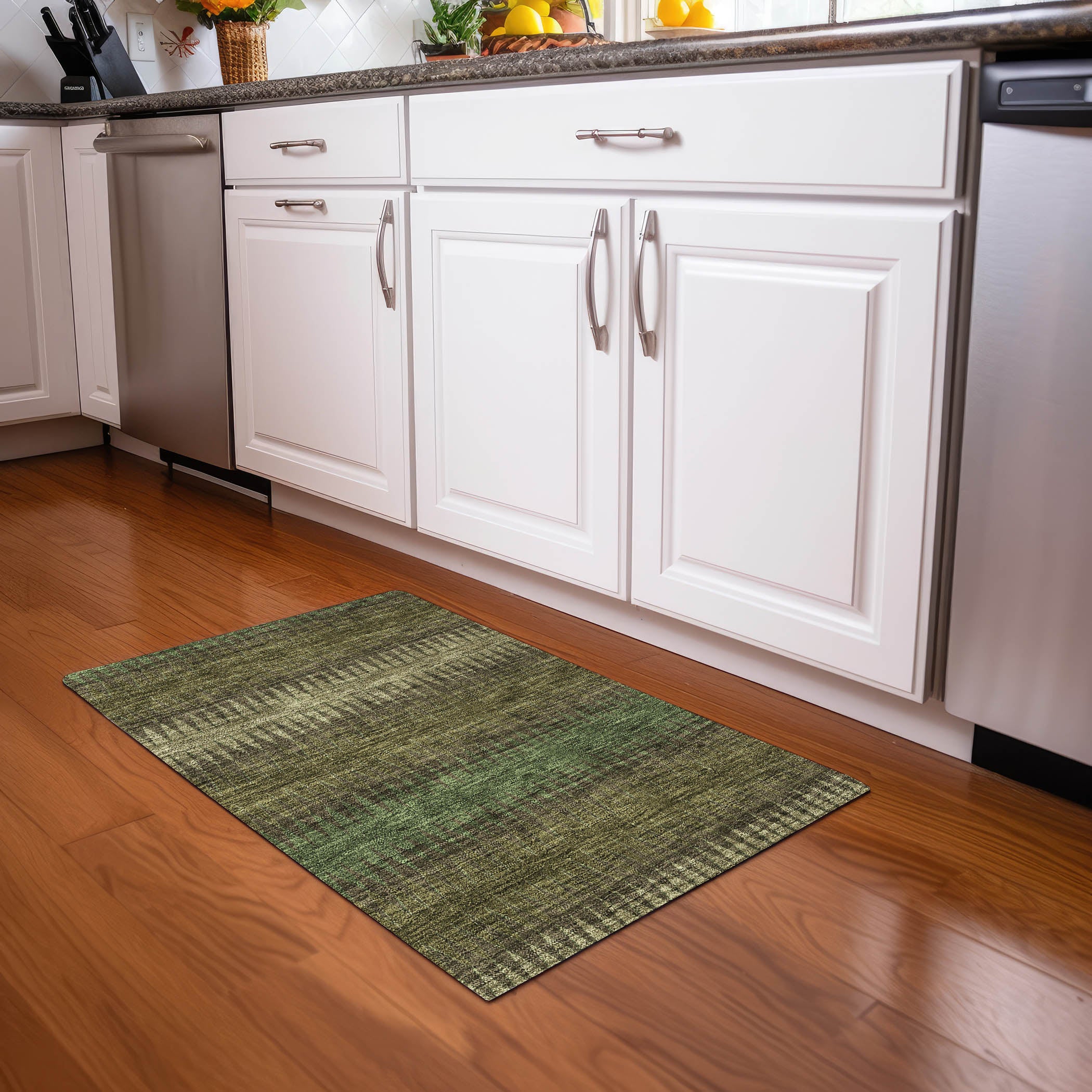 Bern Machine Washable Transitional Olive Green Rug 1'8" x 2'6" #shape_Rectangle