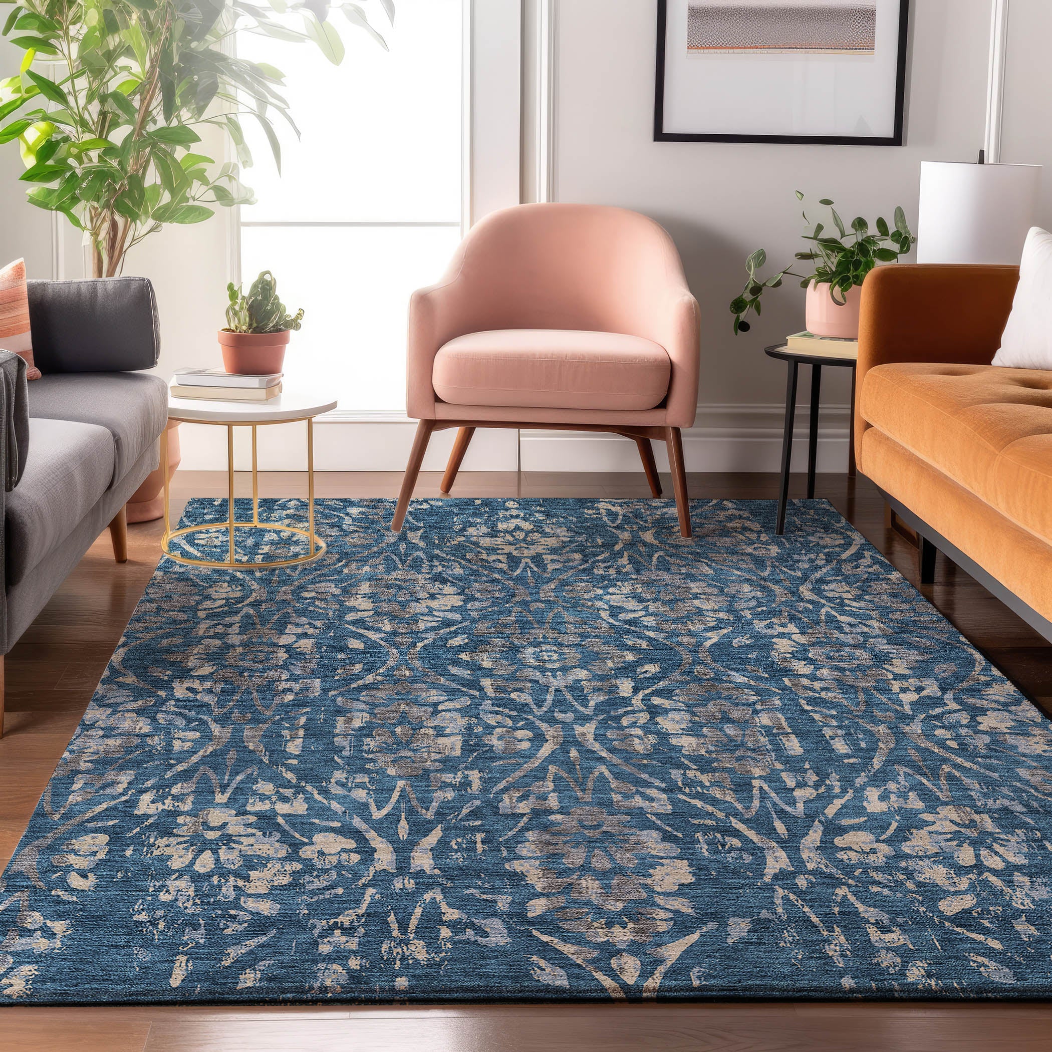 Cartagena Machine Washable Transitional Blue Rug 2'6" x 3'10" #shape_Rectangle