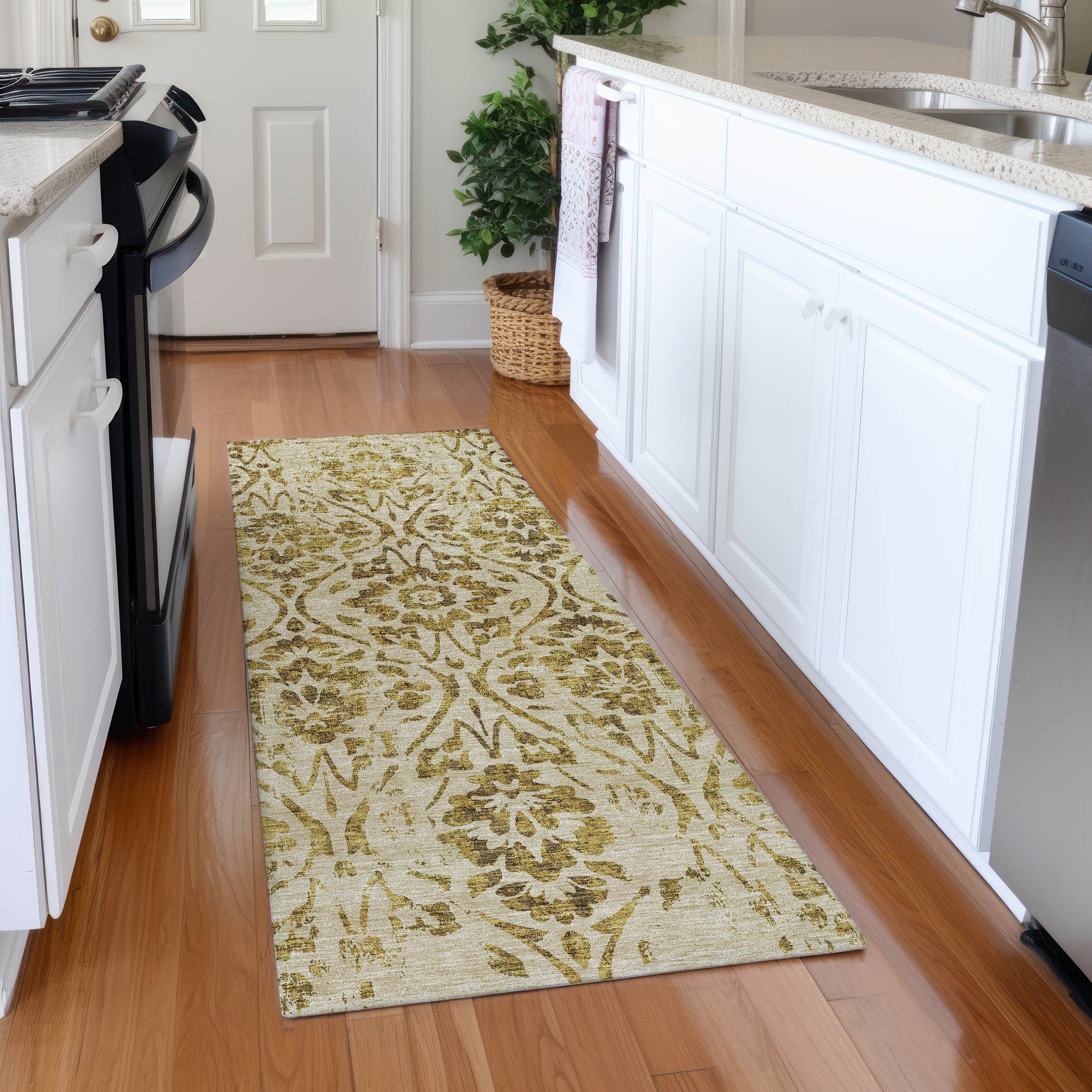 Cartagena Machine Washable Transitional Gold Rug 2'3" x 7'6" #shape_Runner