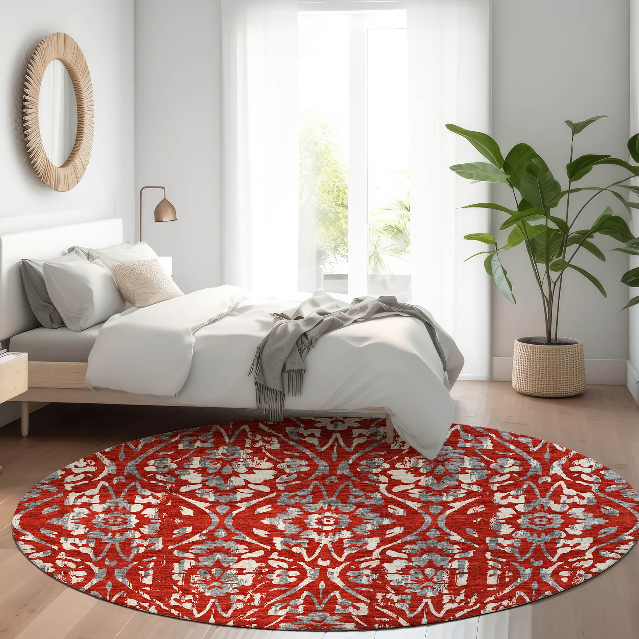Cartagena Machine Washable Transitional Red Rug 8' x 8' #shape_Round