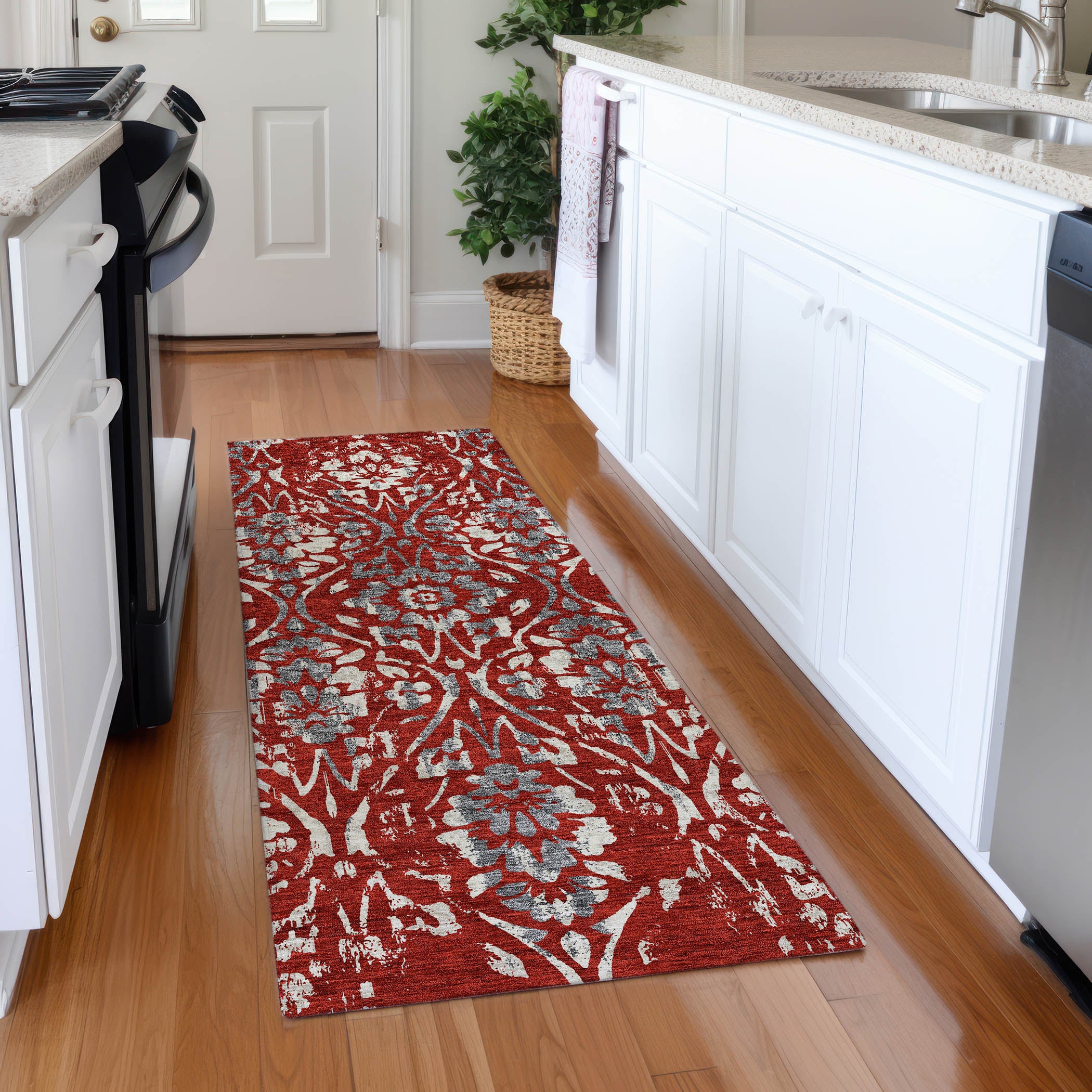 Cartagena Machine Washable Transitional Red Rug 2'3" x 7'6" #shape_Runner