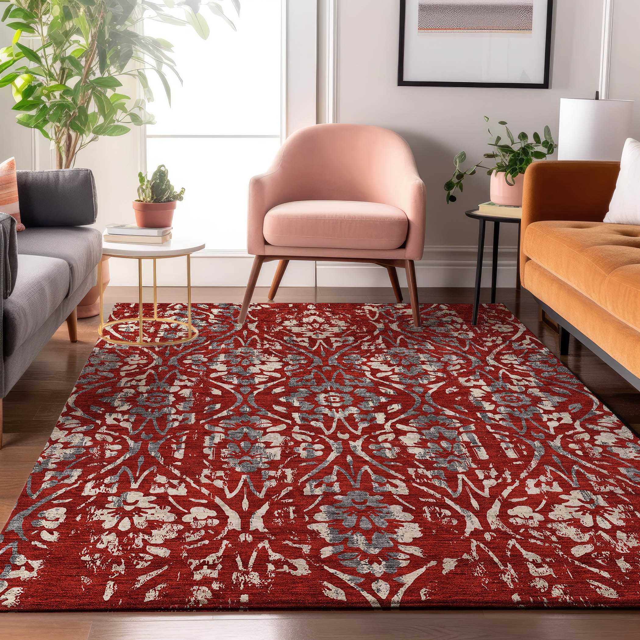 Cartagena Machine Washable Transitional Red Rug 2'6" x 3'10" #shape_Rectangle