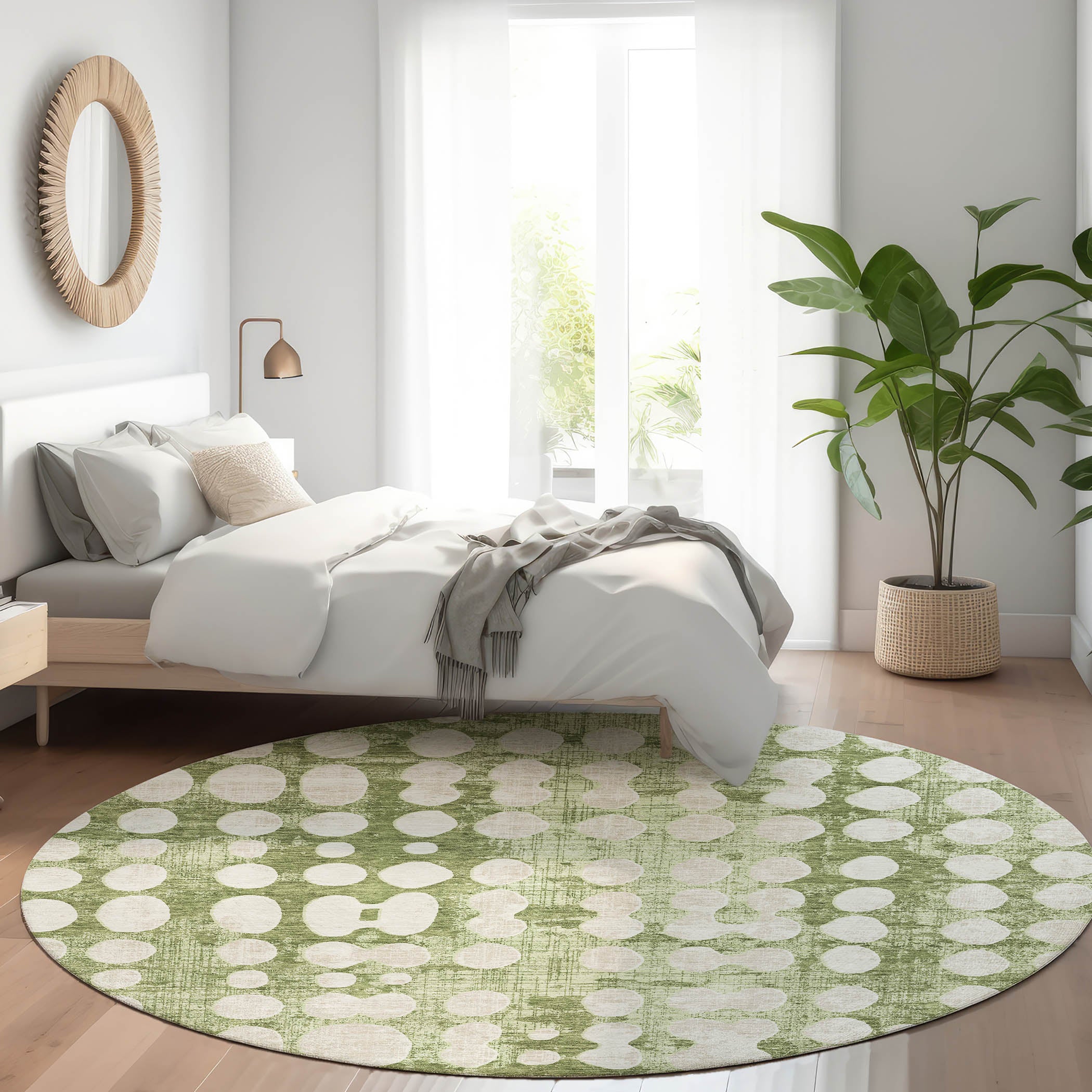 Budapest Machine Washable Transitional Aloe Green Rug 8' x 8' #shape_Round