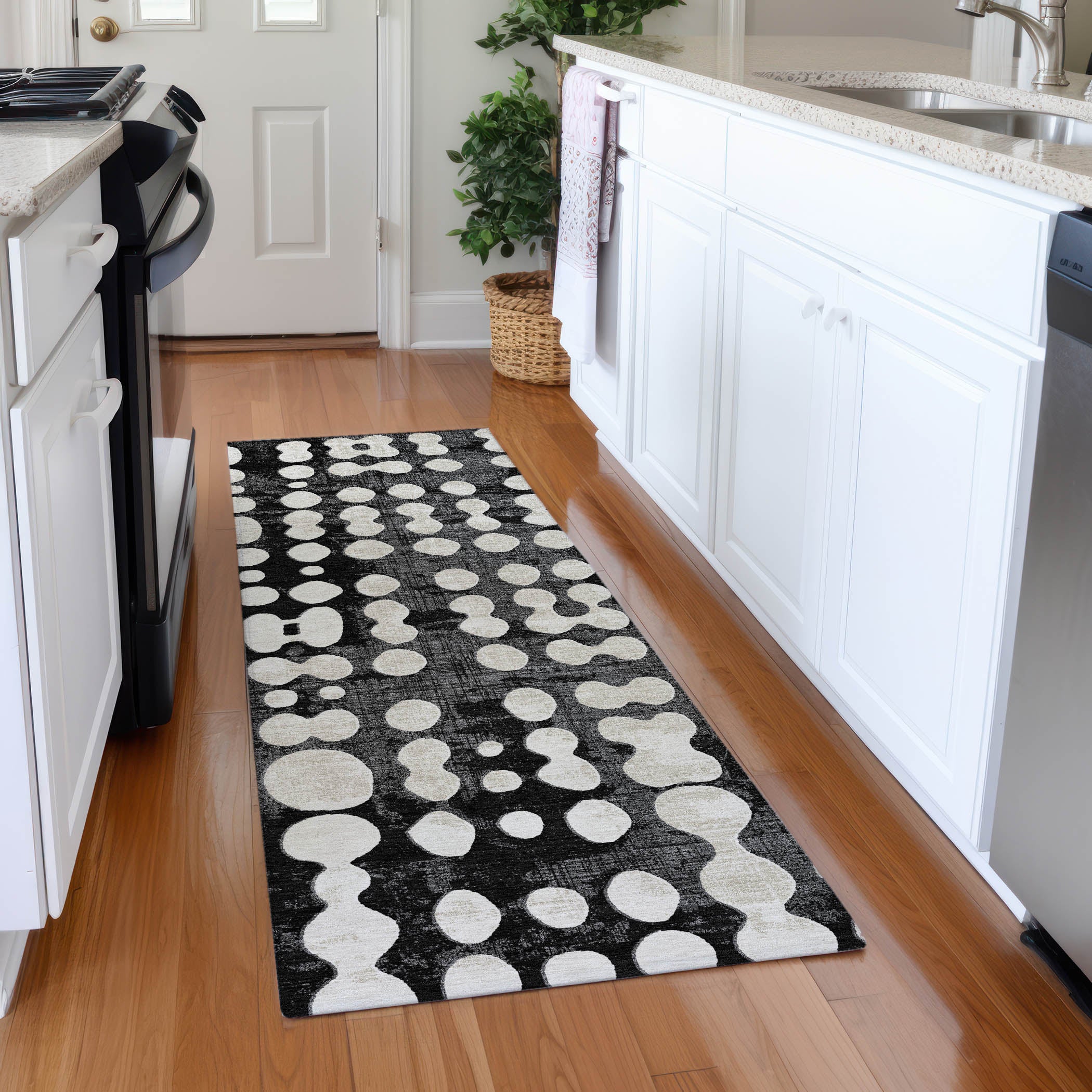 Budapest Machine Washable Transitional Black Rug 2'3" x 7'6" #shape_Runner