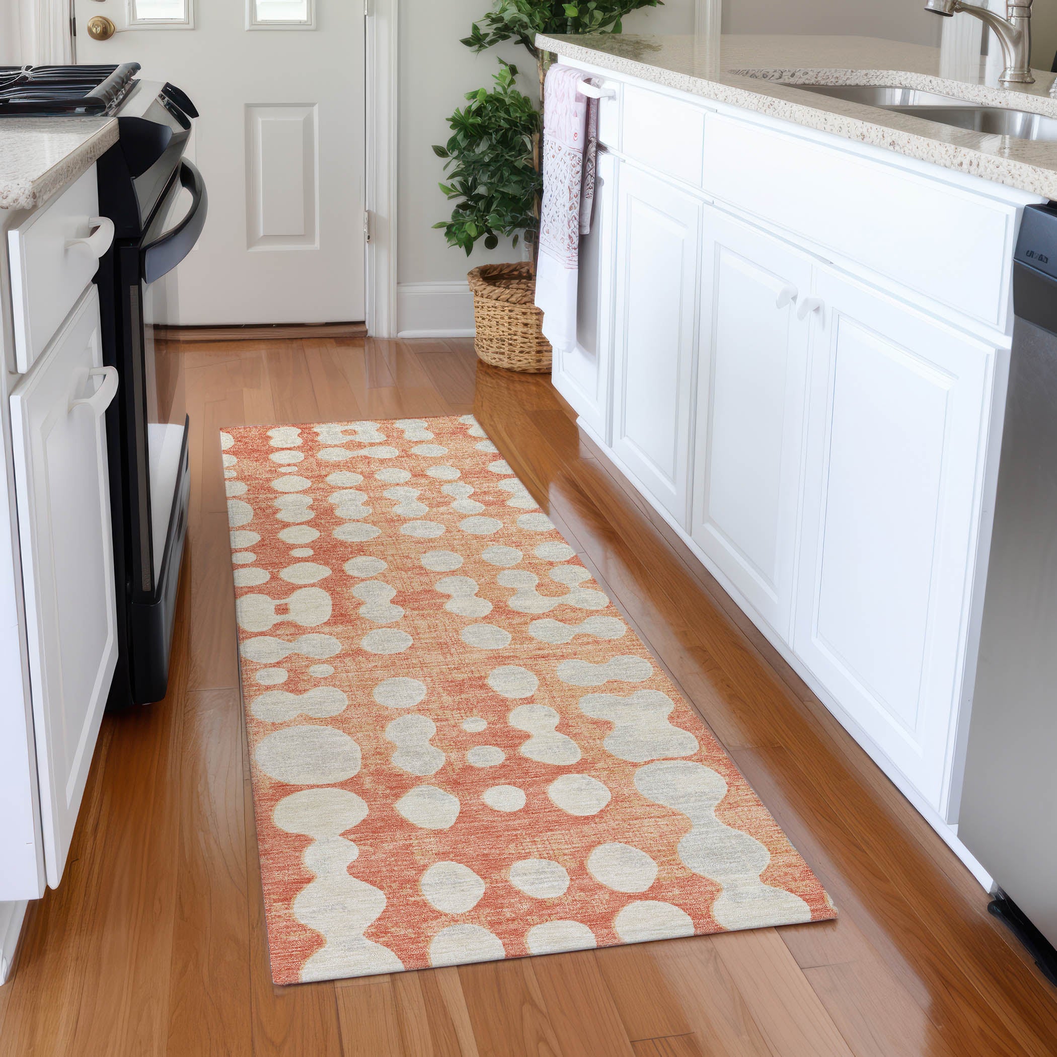 Budapest Machine Washable Transitional Coral Orange Rug 2'3" x 7'6" #shape_Runner