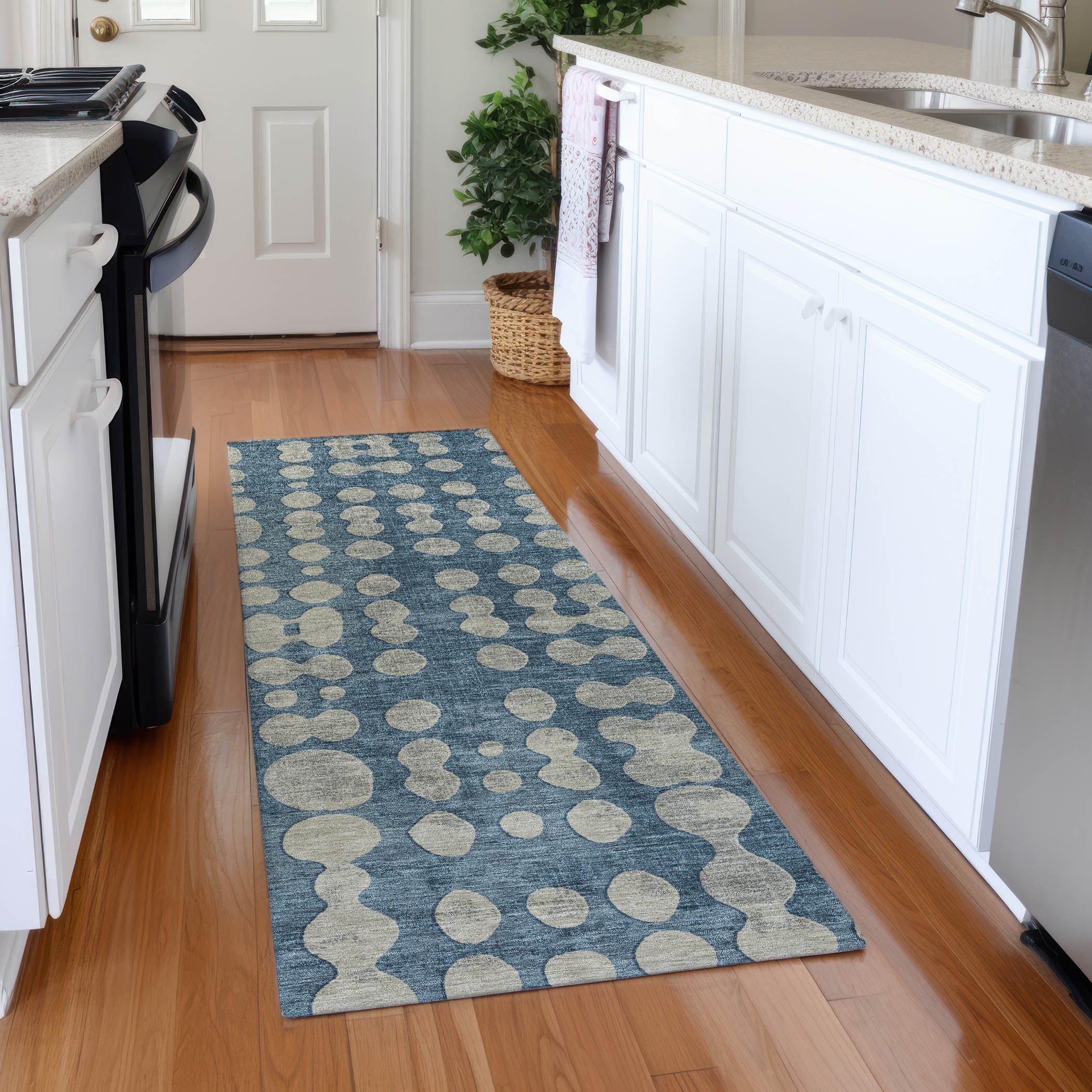 Budapest Machine Washable Transitional Denim Blue Rug 2'3" x 7'6" #shape_Runner