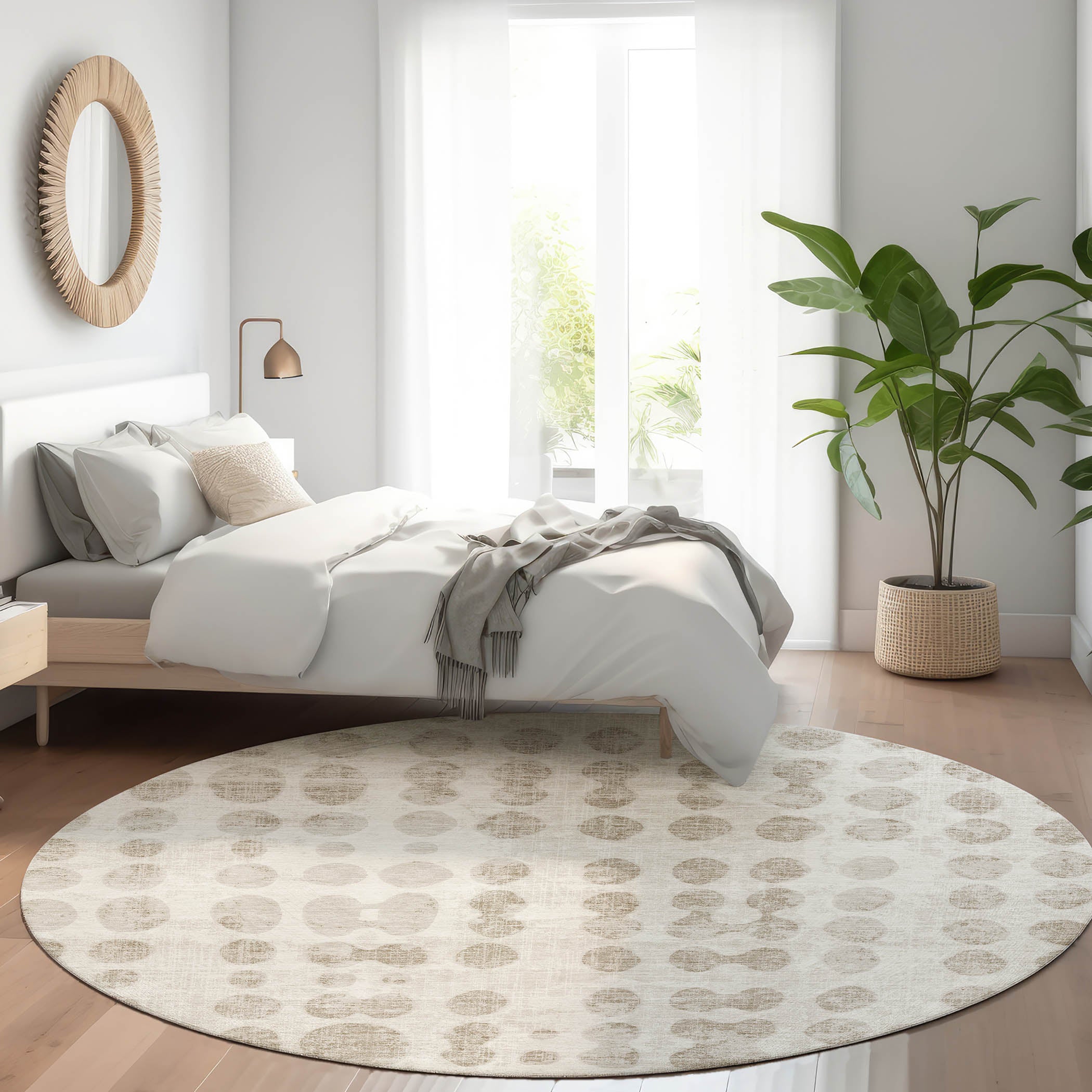 Budapest Machine Washable Transitional Ivory Rug 8' x 8' #shape_Round