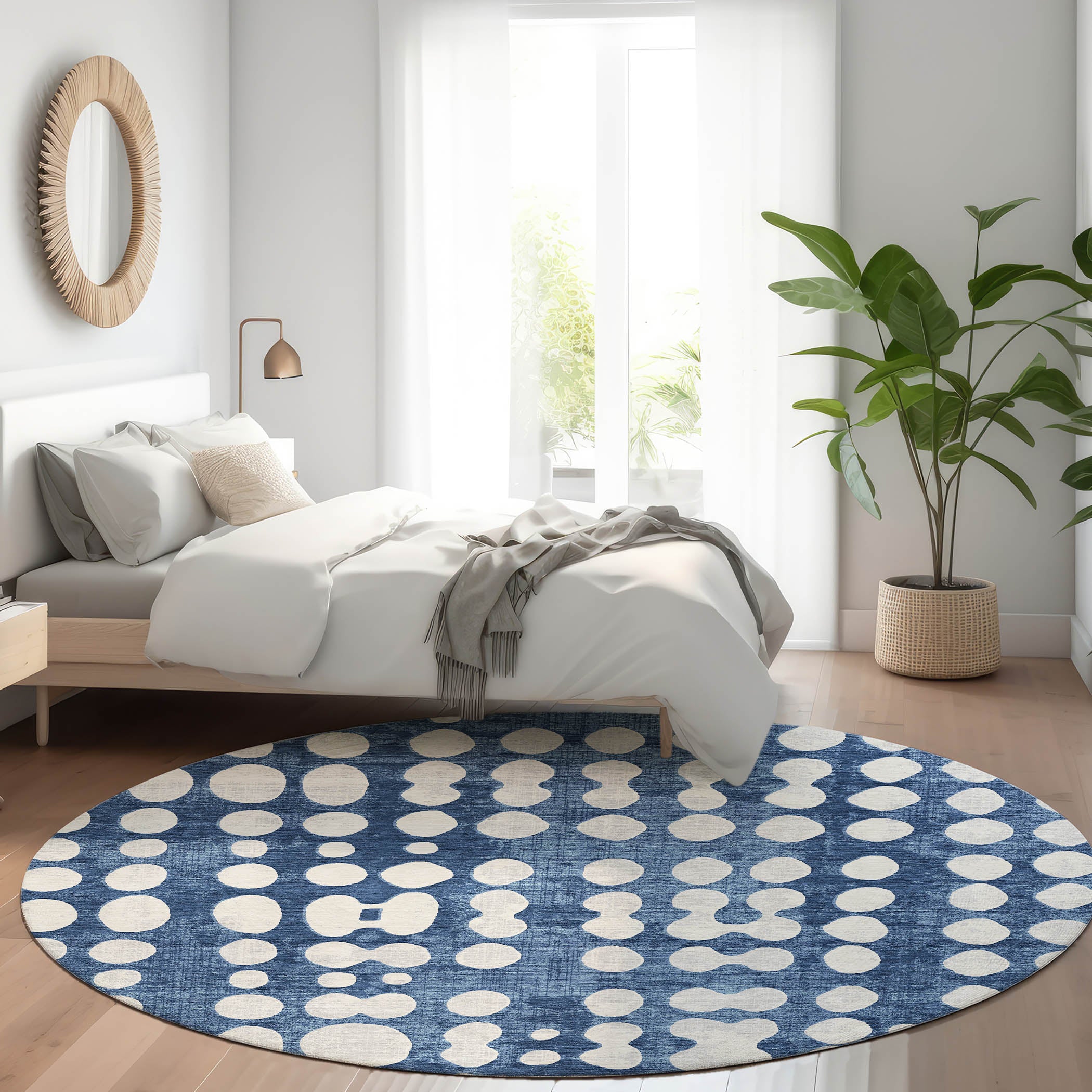 Budapest Machine Washable Transitional Navy Blue Rug 8' x 8' #shape_Round