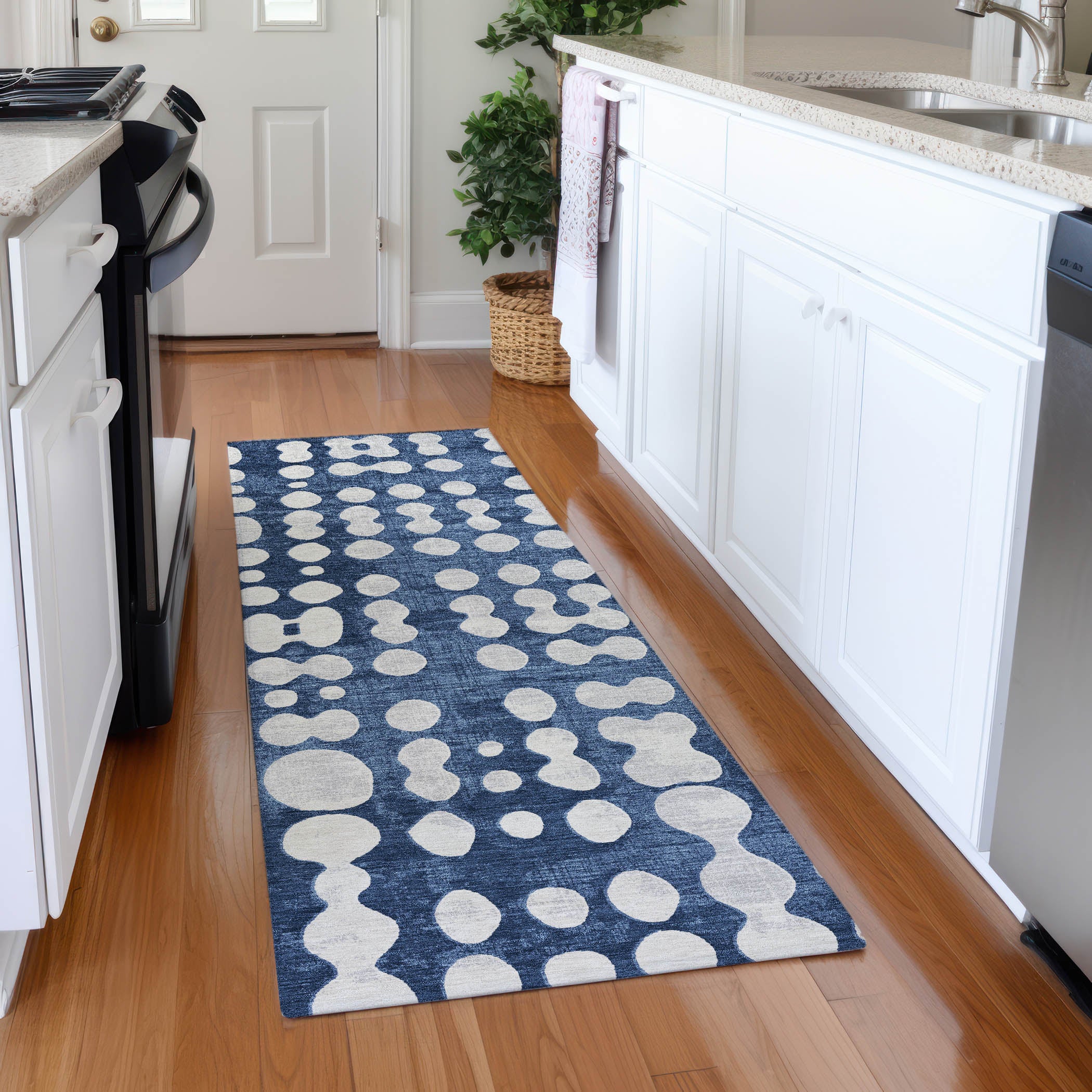 Budapest Machine Washable Transitional Navy Blue Rug 2'3" x 7'6" #shape_Runner