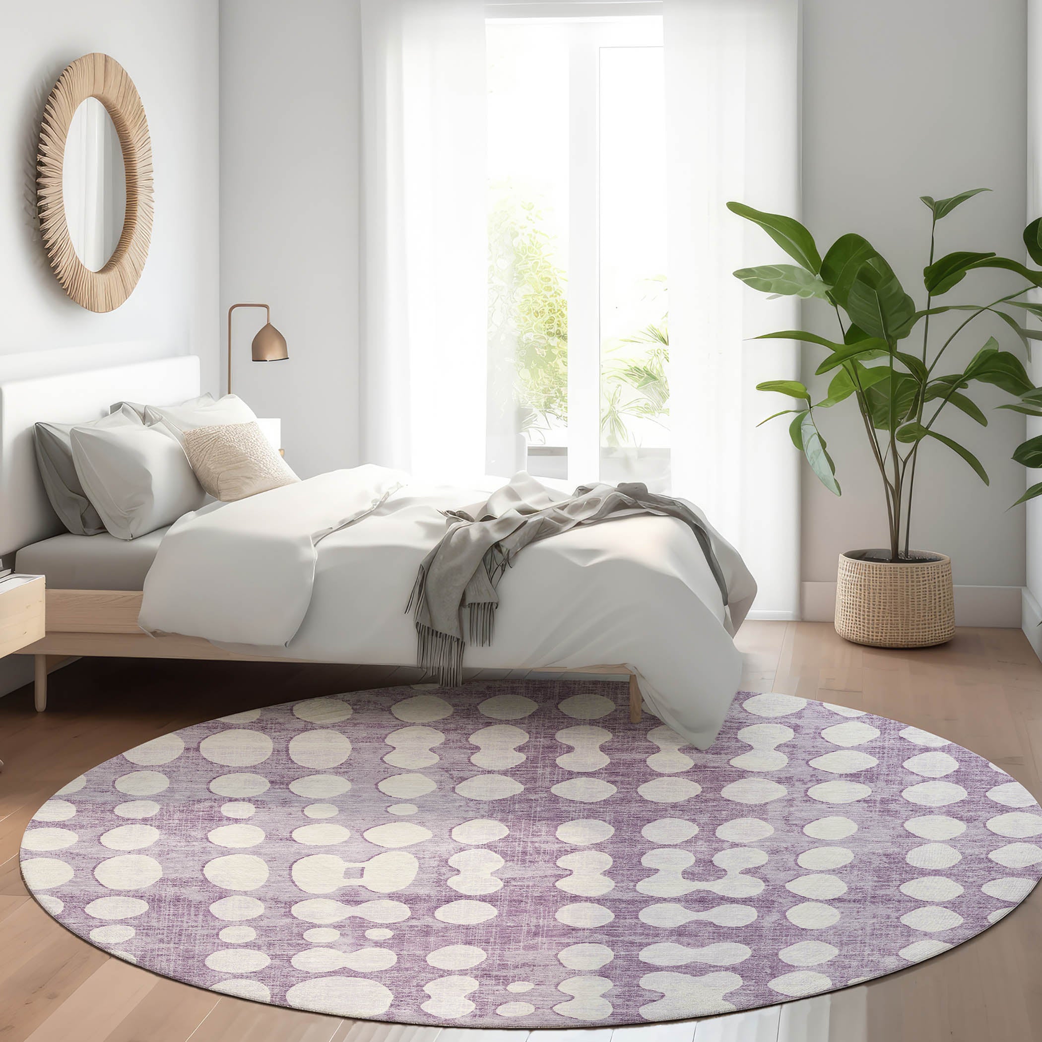 Budapest Machine Washable Transitional Purple Rug 8' x 8' #shape_Round
