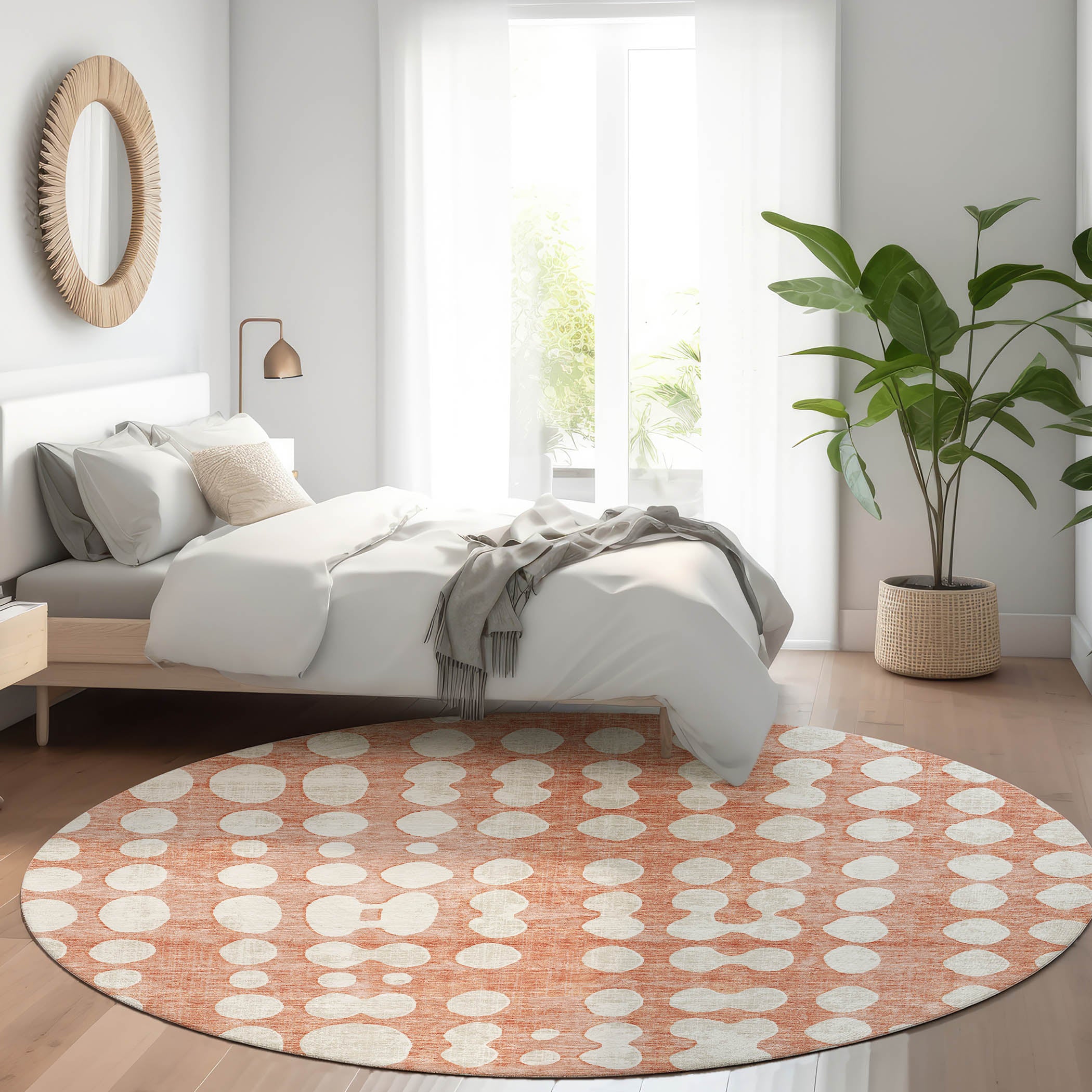 Budapest Machine Washable Transitional Salmon Orange Rug 8' x 8' #shape_Round