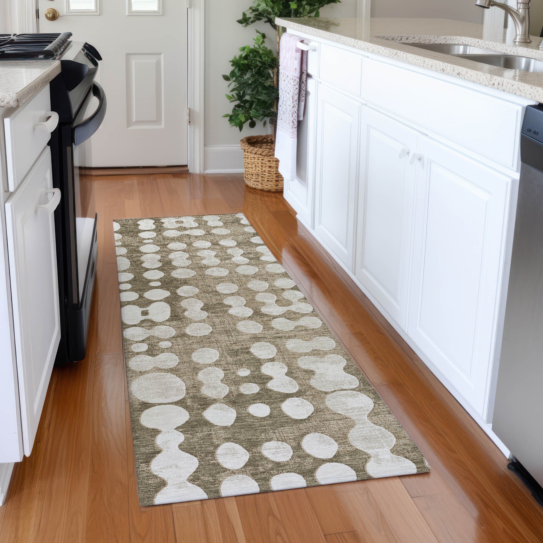 Budapest Machine Washable Transitional Taupe Brown Rug 2'3" x 7'6" #shape_Runner