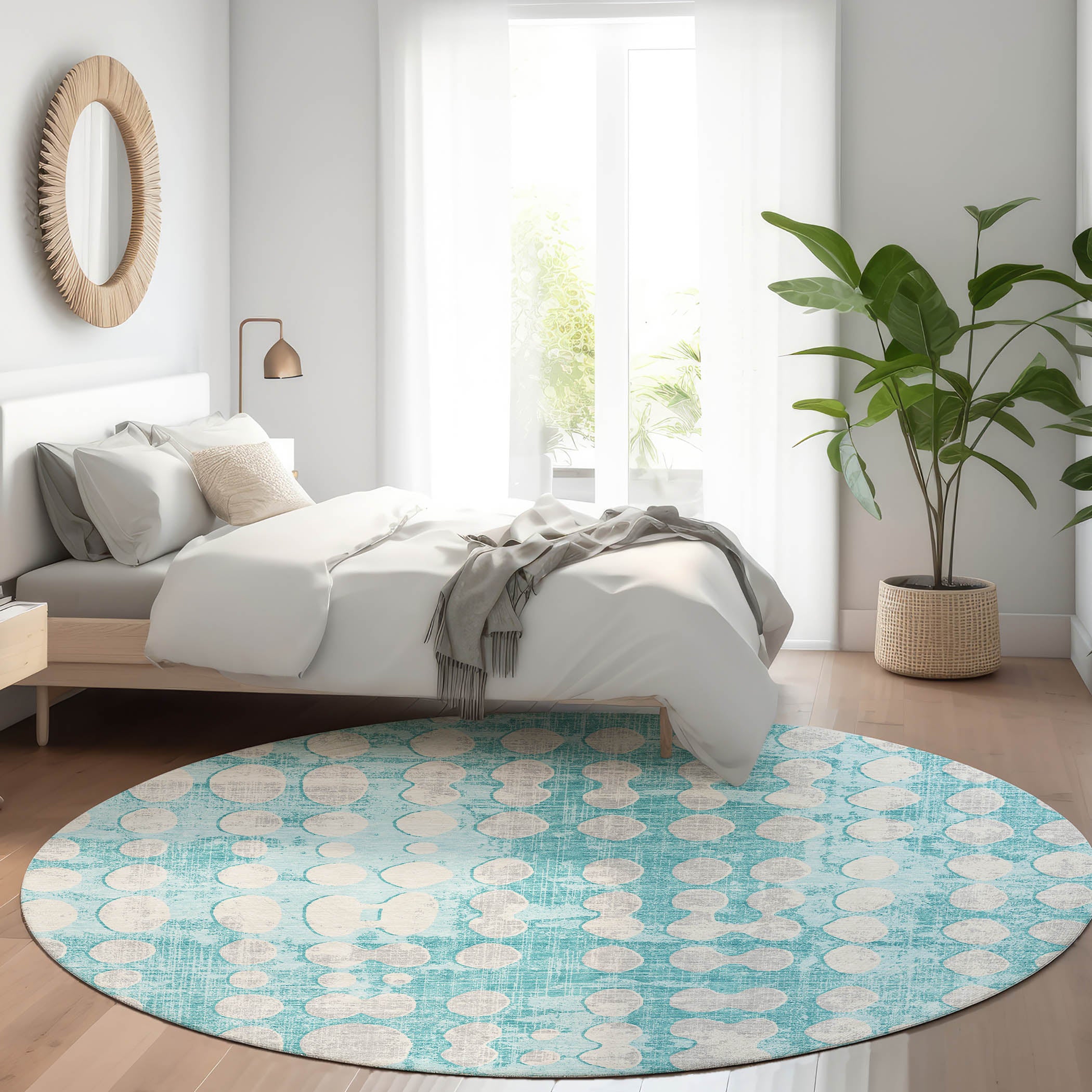 Budapest Machine Washable Transitional Teal Rug 8' x 8' #shape_Round
