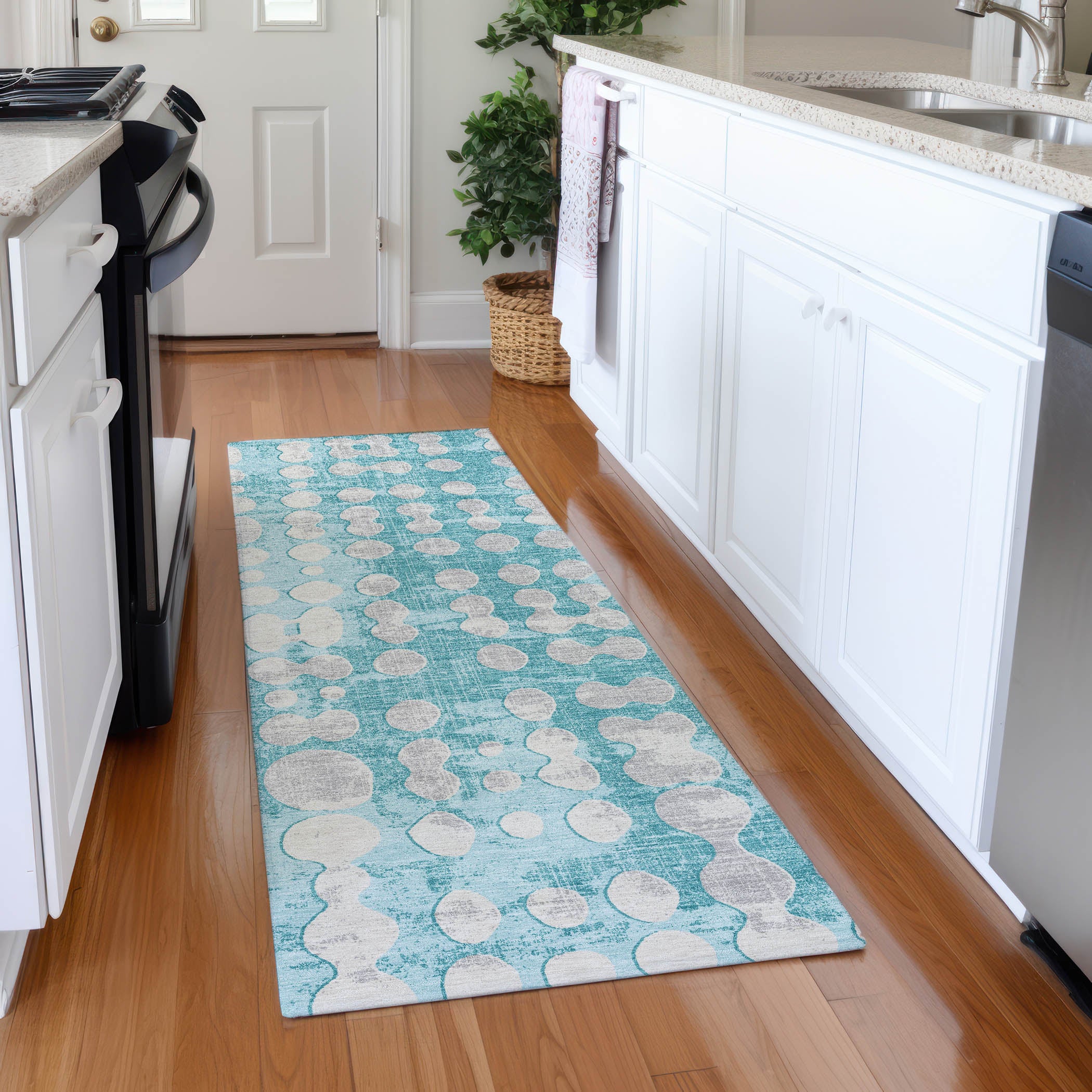 Budapest Machine Washable Transitional Teal Rug 2'3" x 7'6" #shape_Runner