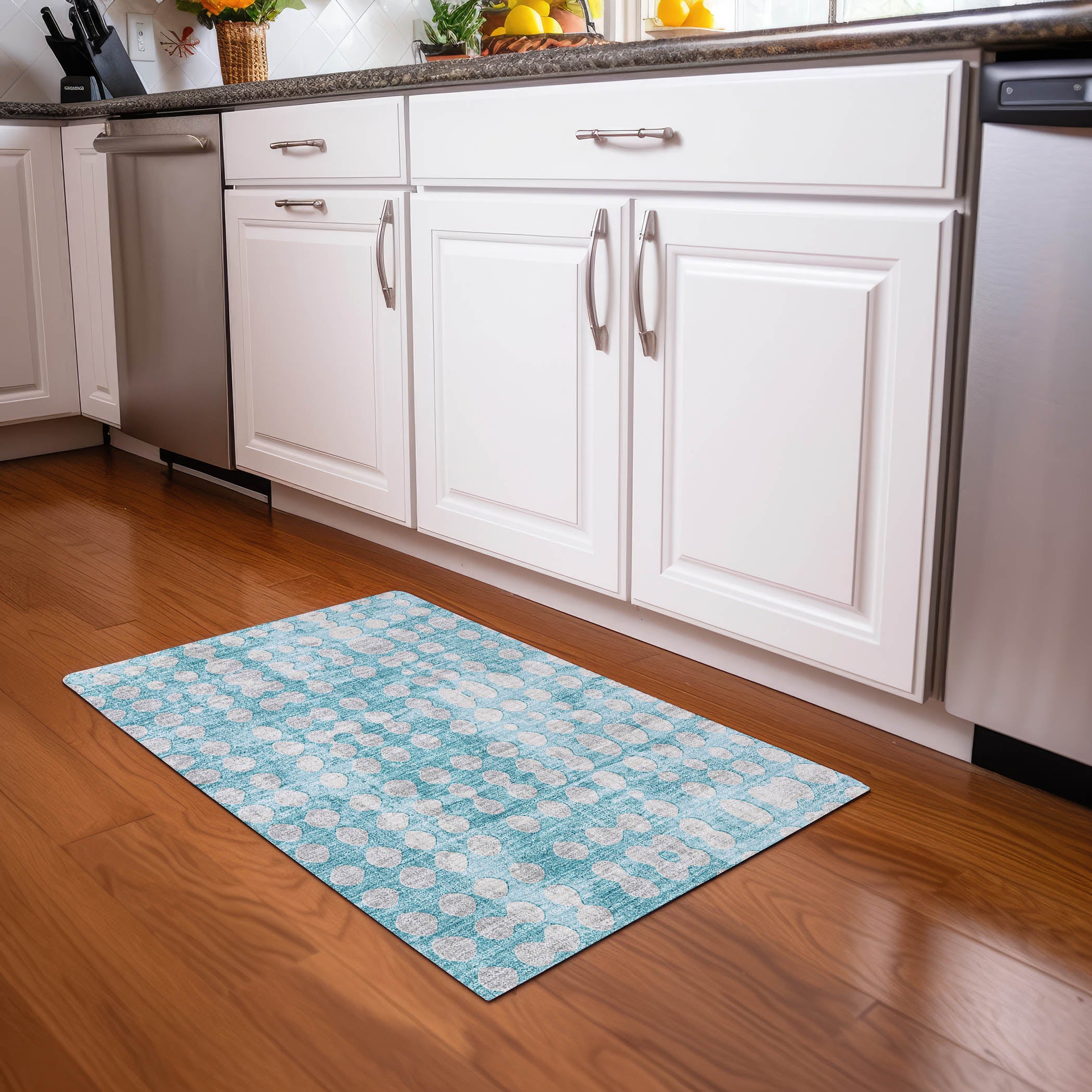 Budapest Machine Washable Transitional Teal Rug 1'8" x 2'6" #shape_Rectangle
