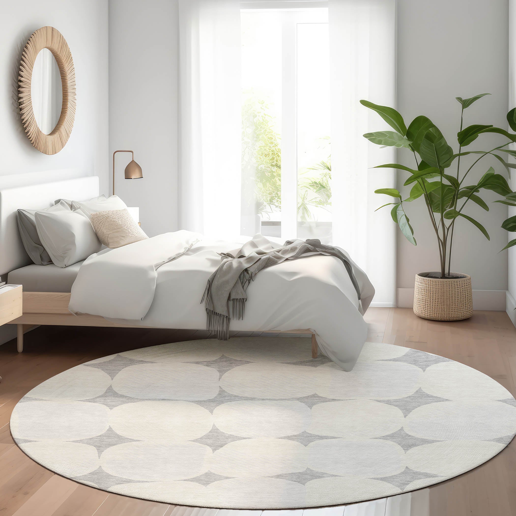 Lima Machine Washable Transitional Gray Rug 8' x 8' #shape_Round
