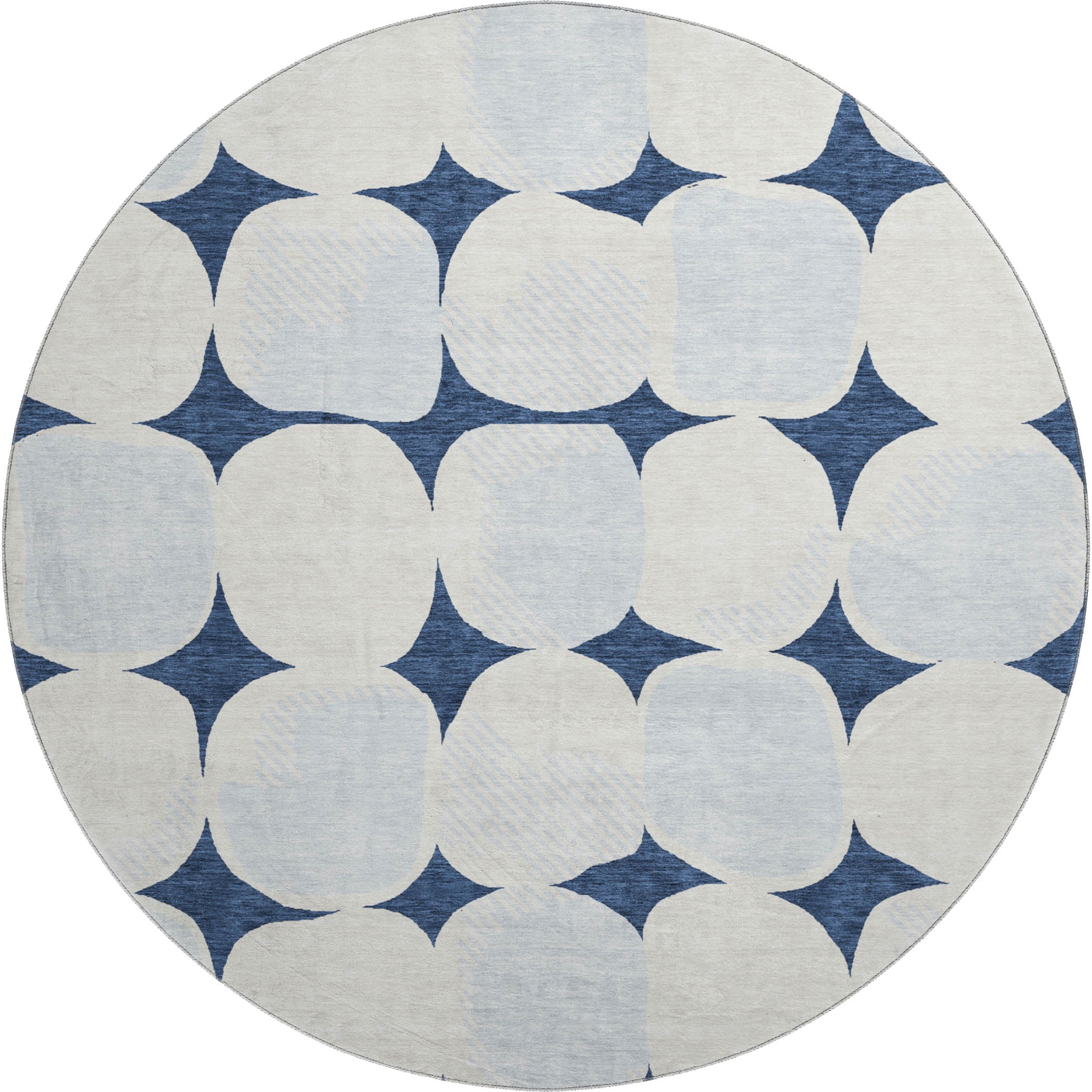 Lima Machine Washable Transitional Navy Blue Rug 8' x 8' #shape_Round