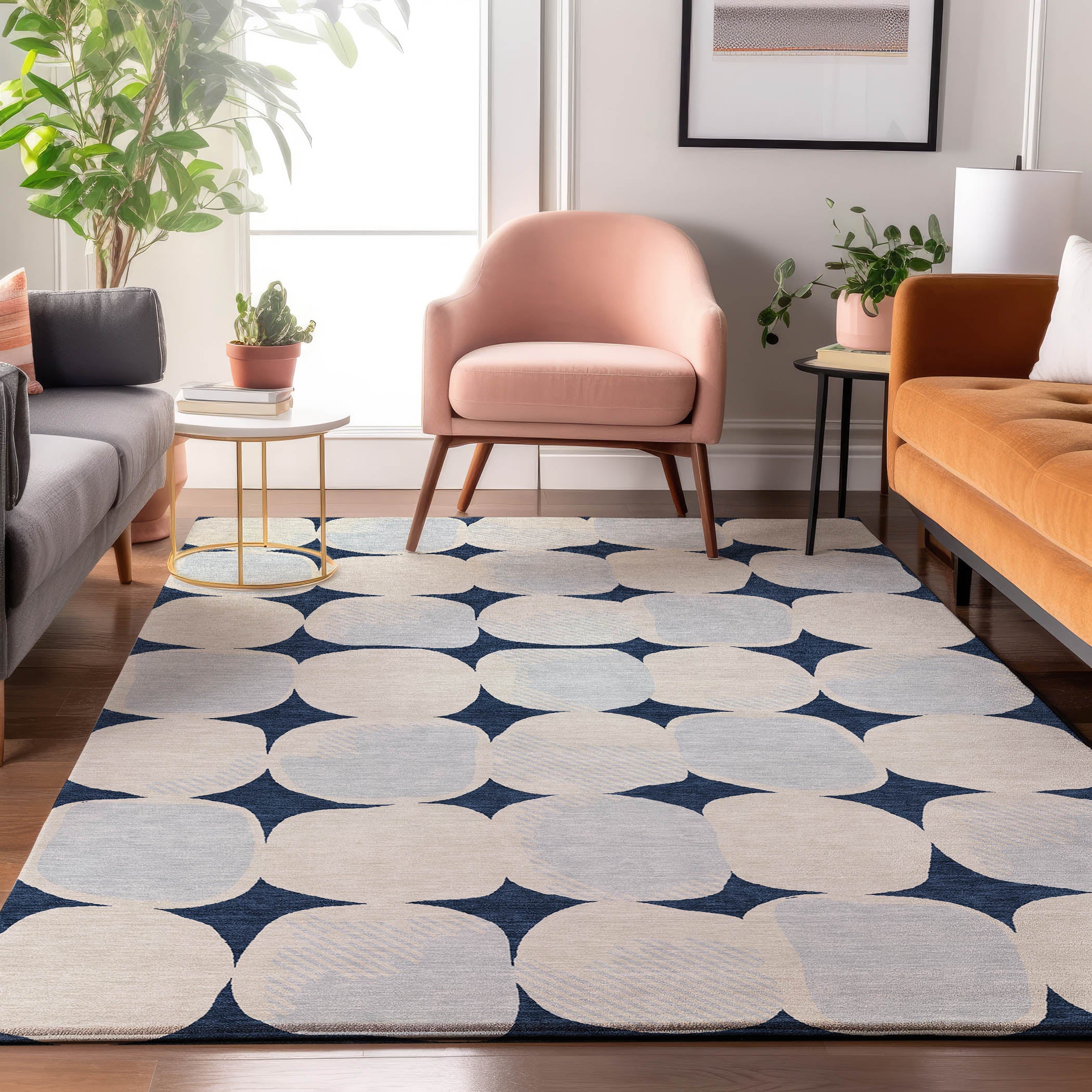 Lima Machine Washable Transitional Navy Blue Rug 2'6" x 3'10" #shape_Rectangle