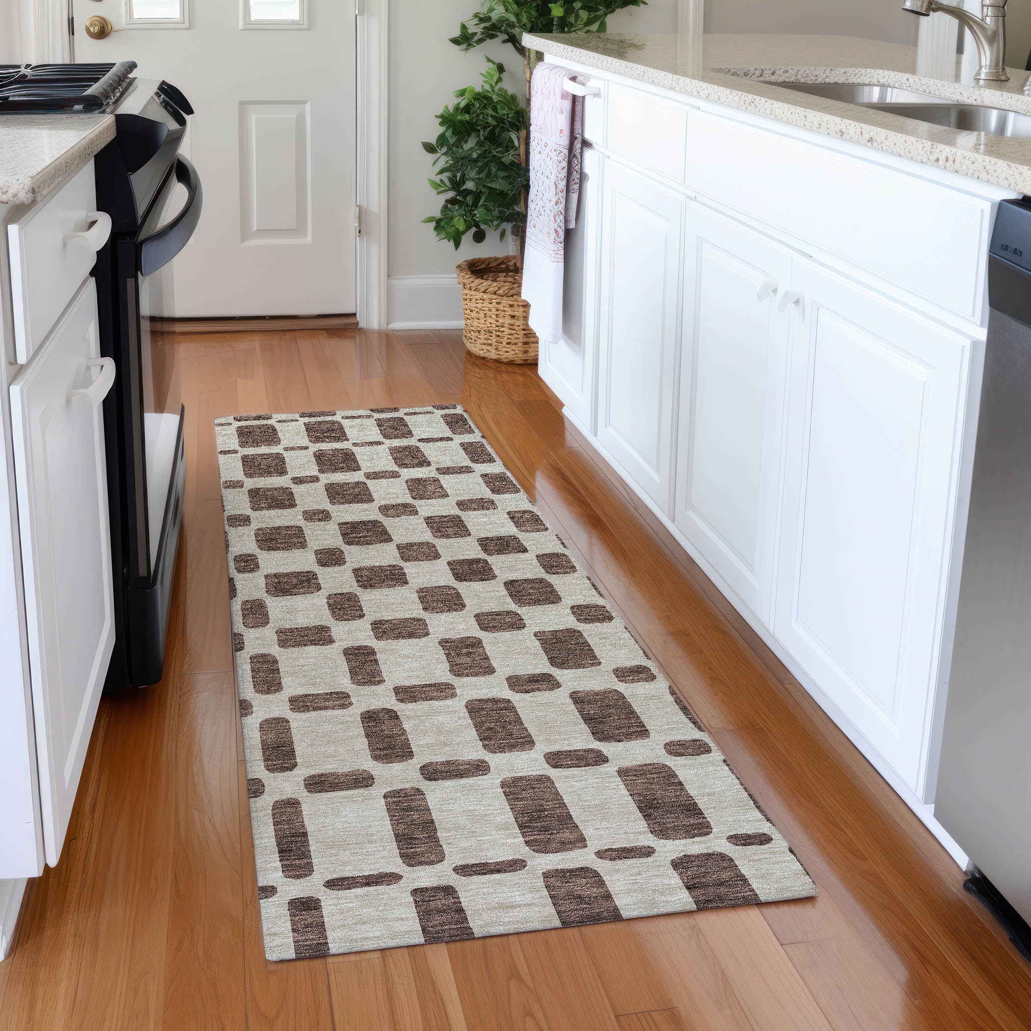 Athens Machine Washable Transitional Brown Rug 2'3" x 7'6" #shape_Runner