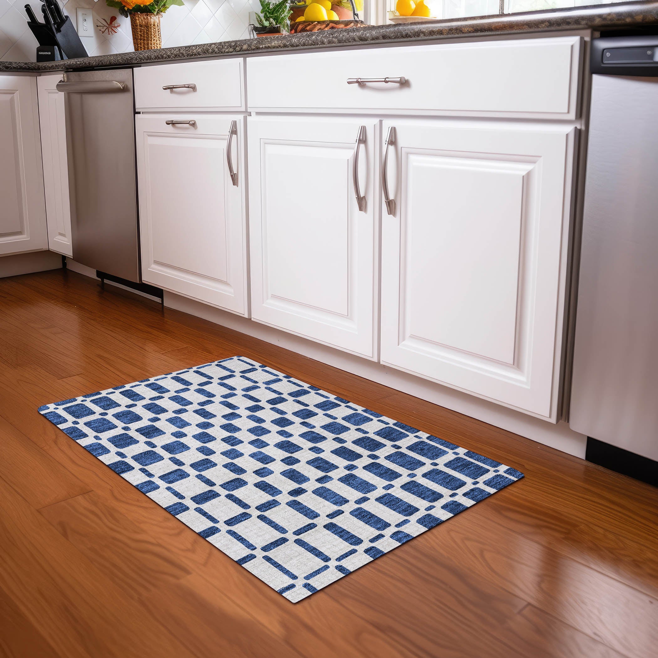 Athens Machine Washable Transitional Navy Blue Rug 1'8" x 2'6" #shape_Rectangle