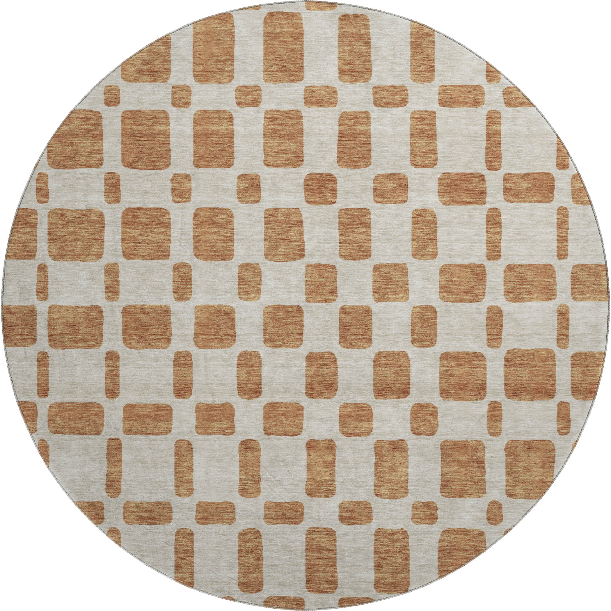 Athens Machine Washable Transitional Terracotta Orange Rug 8' x 8' #shape_Round