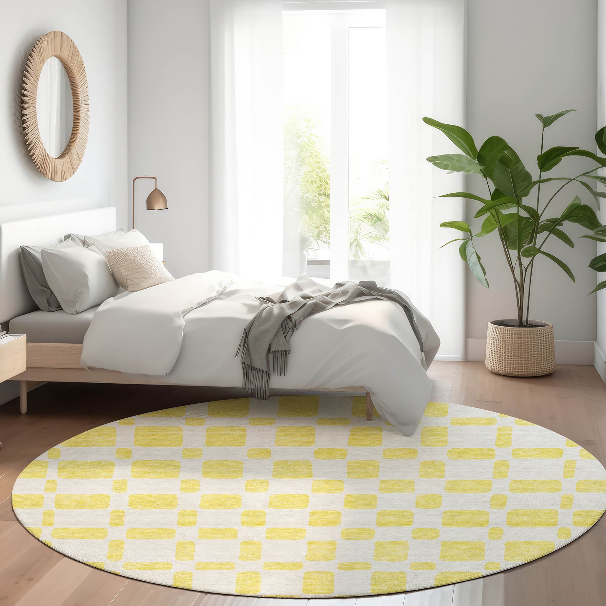 Athens Machine Washable Transitional Yellow Gold Rug 8' x 8' #shape_Round