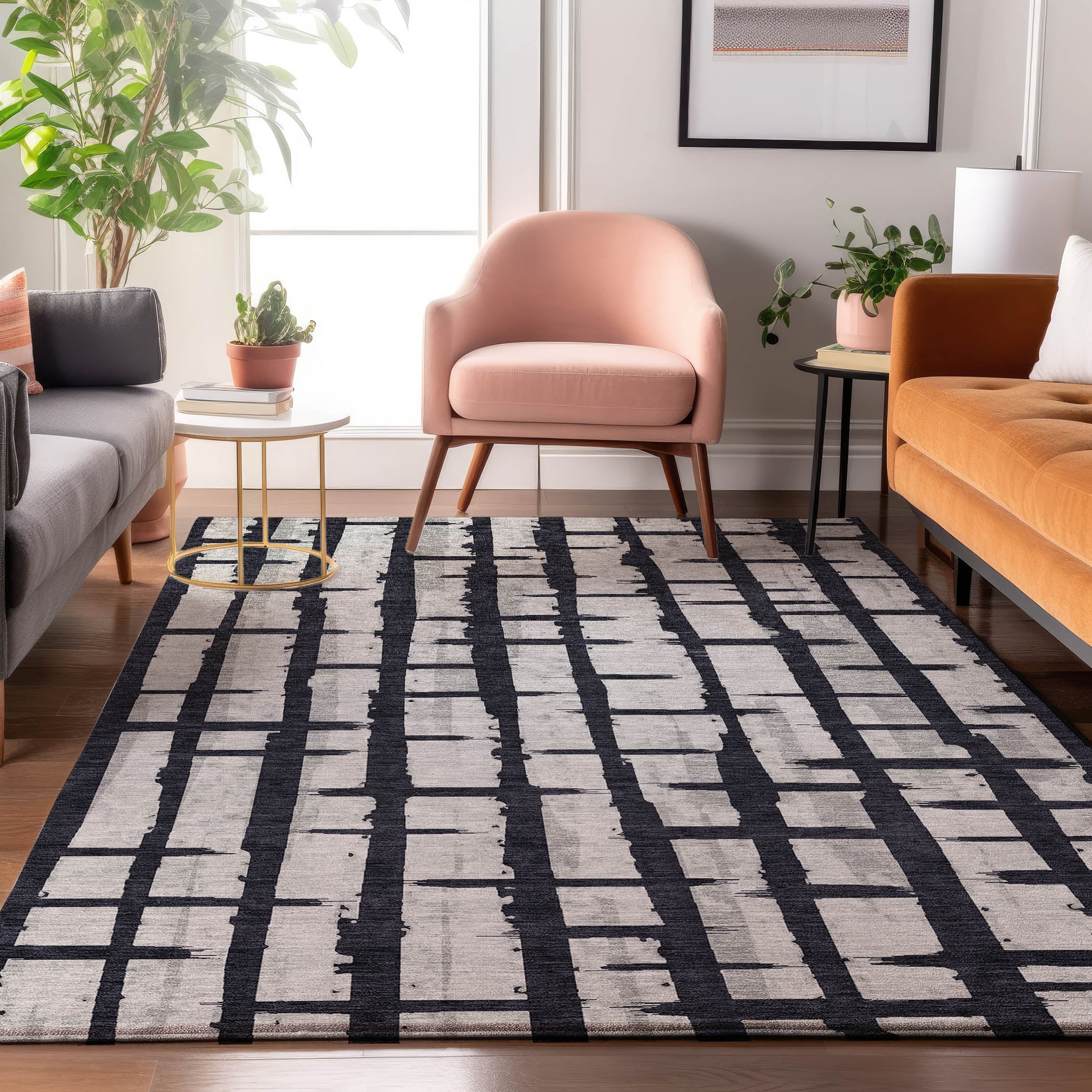 Siena Machine Washable Transitional Black Rug 2'6" x 3'10" #shape_Rectangle