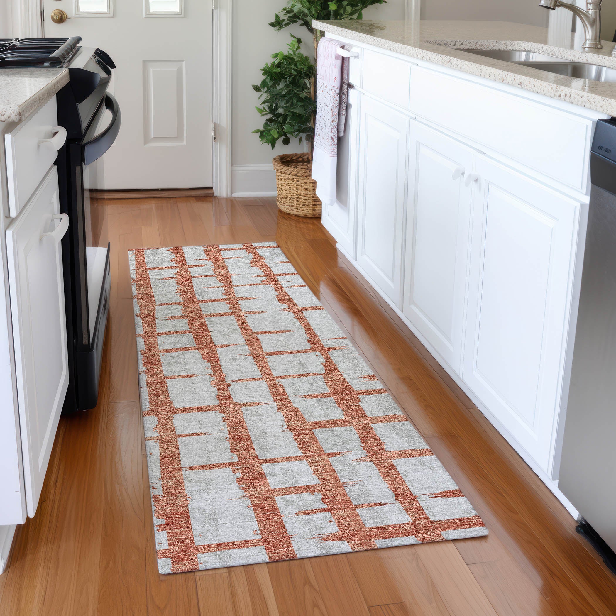 Siena Machine Washable Transitional Coral Orange Rug 2'3" x 7'6" #shape_Runner