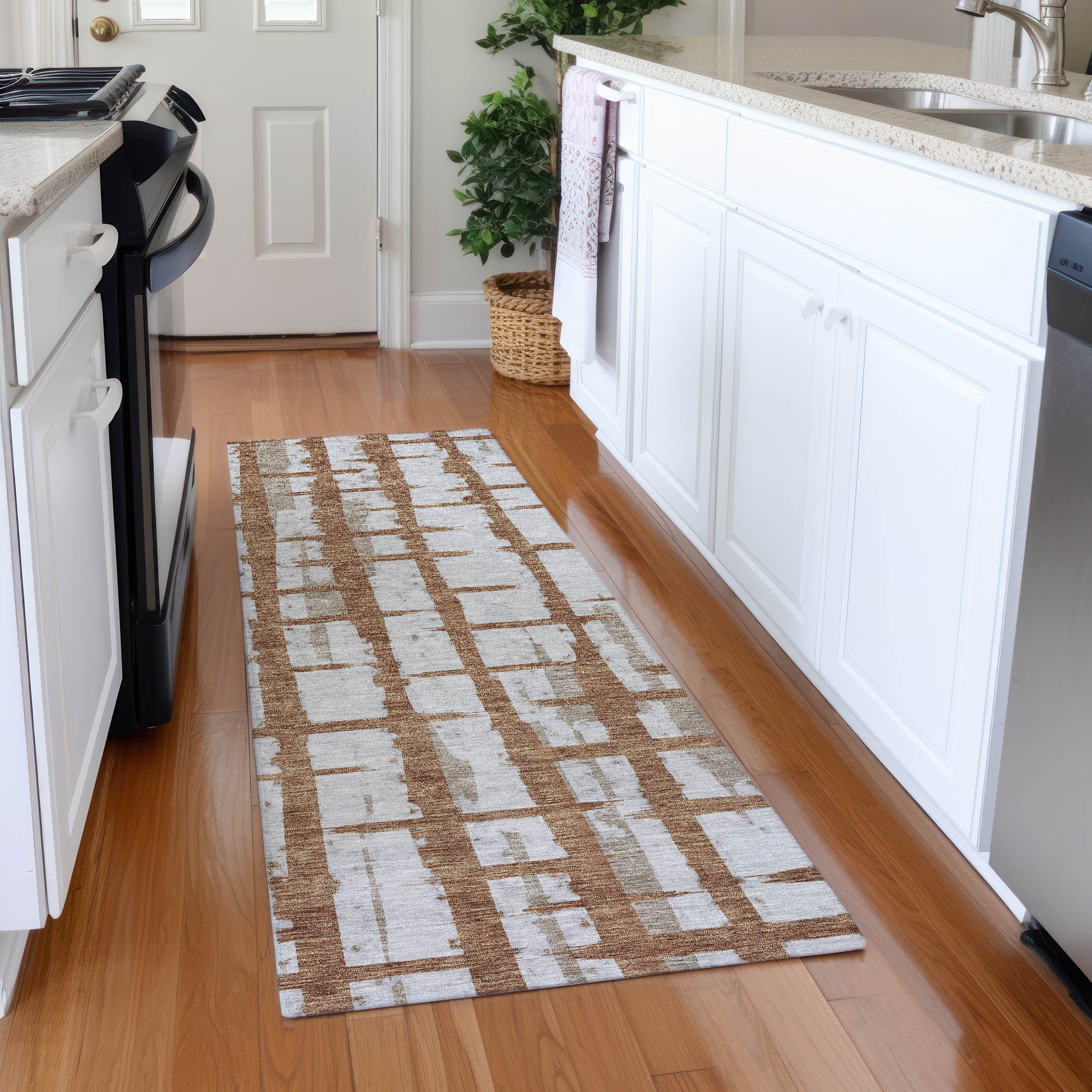 Siena Machine Washable Transitional Paprika Orange Rug 2'3" x 7'6" #shape_Runner