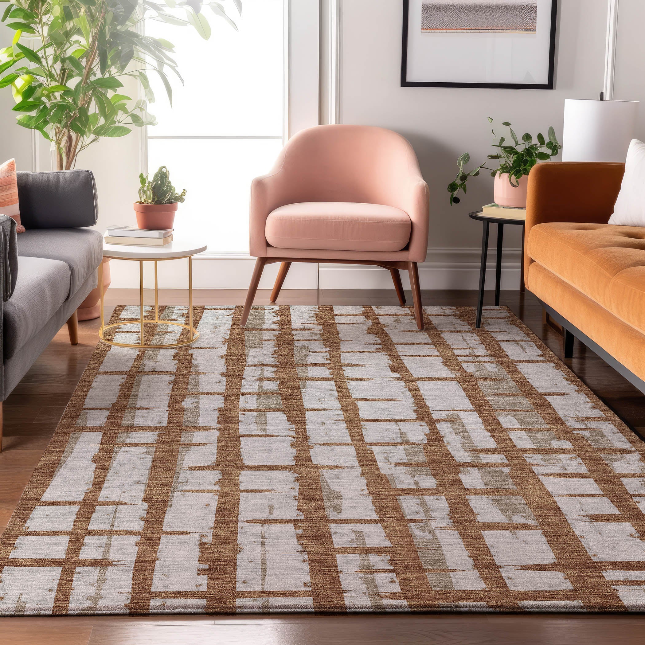 Siena Machine Washable Transitional Paprika Orange Rug 2'6" x 3'10" #shape_Rectangle
