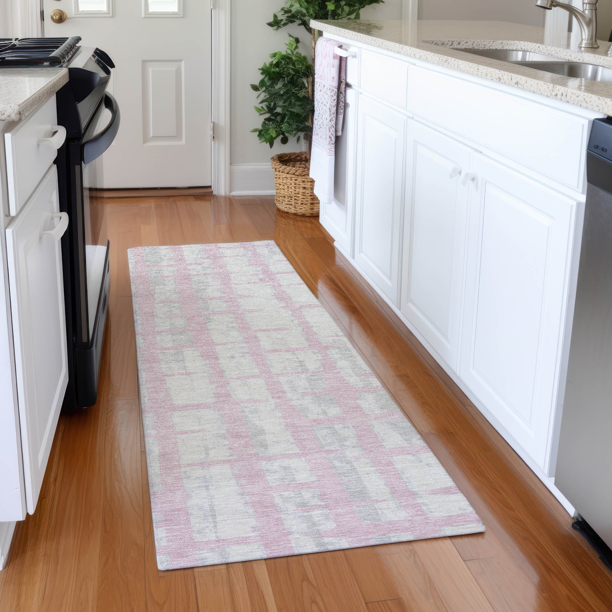 Siena Machine Washable Transitional Pink Rug 2'3" x 7'6" #shape_Runner