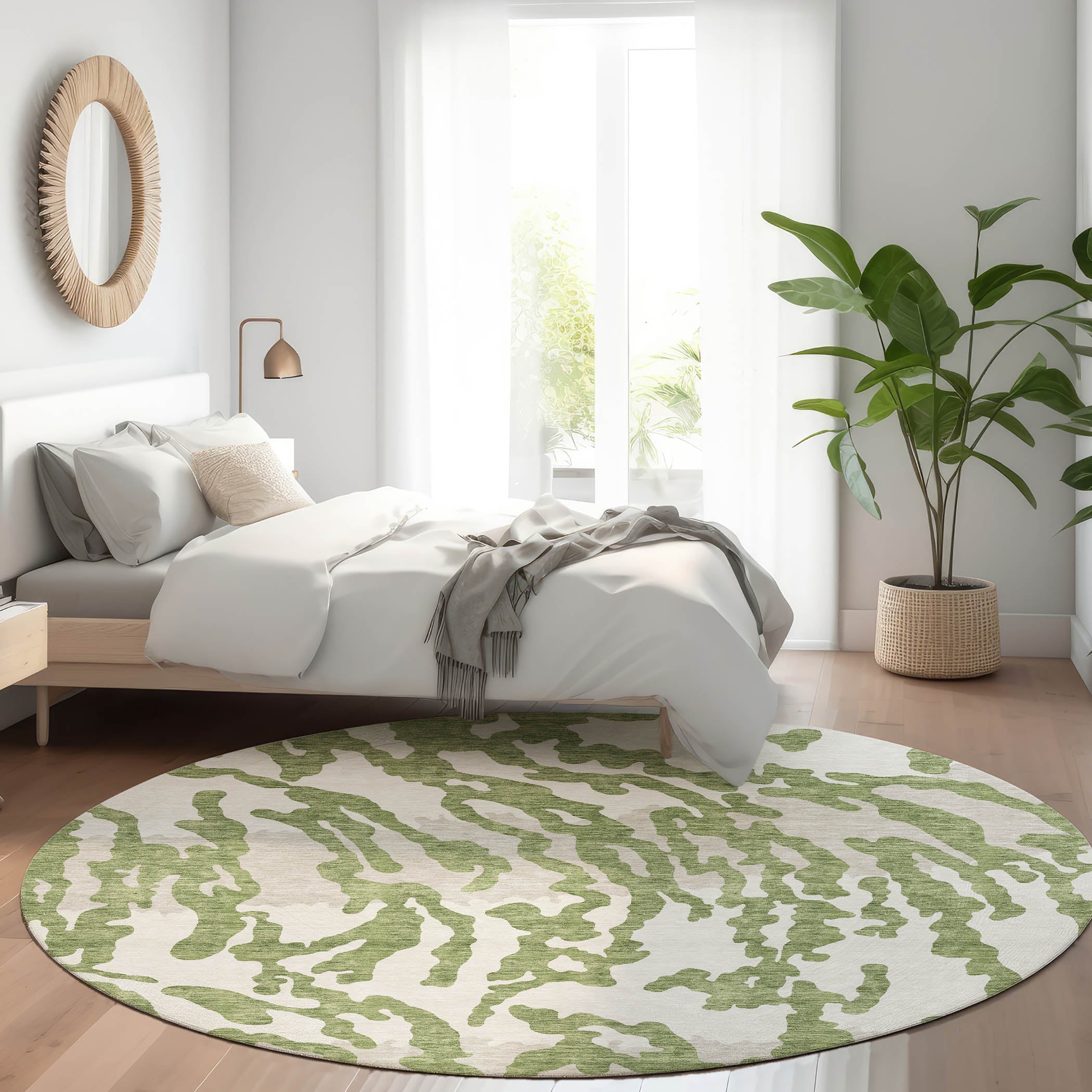 Baku Machine Washable Transitional Green Rug 8' x 8' #shape_Round