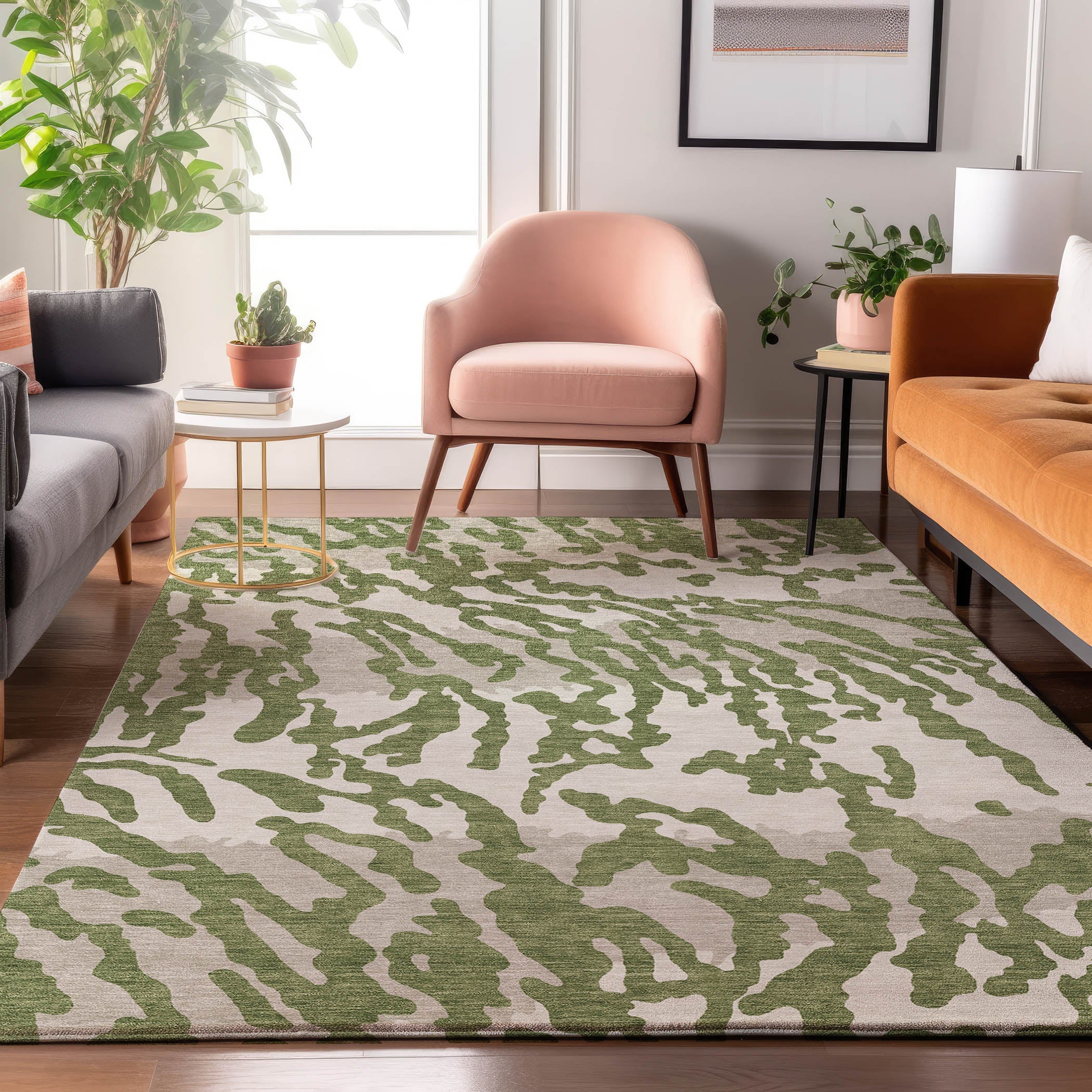 Baku Machine Washable Transitional Green Rug 2'6" x 3'10" #shape_Rectangle