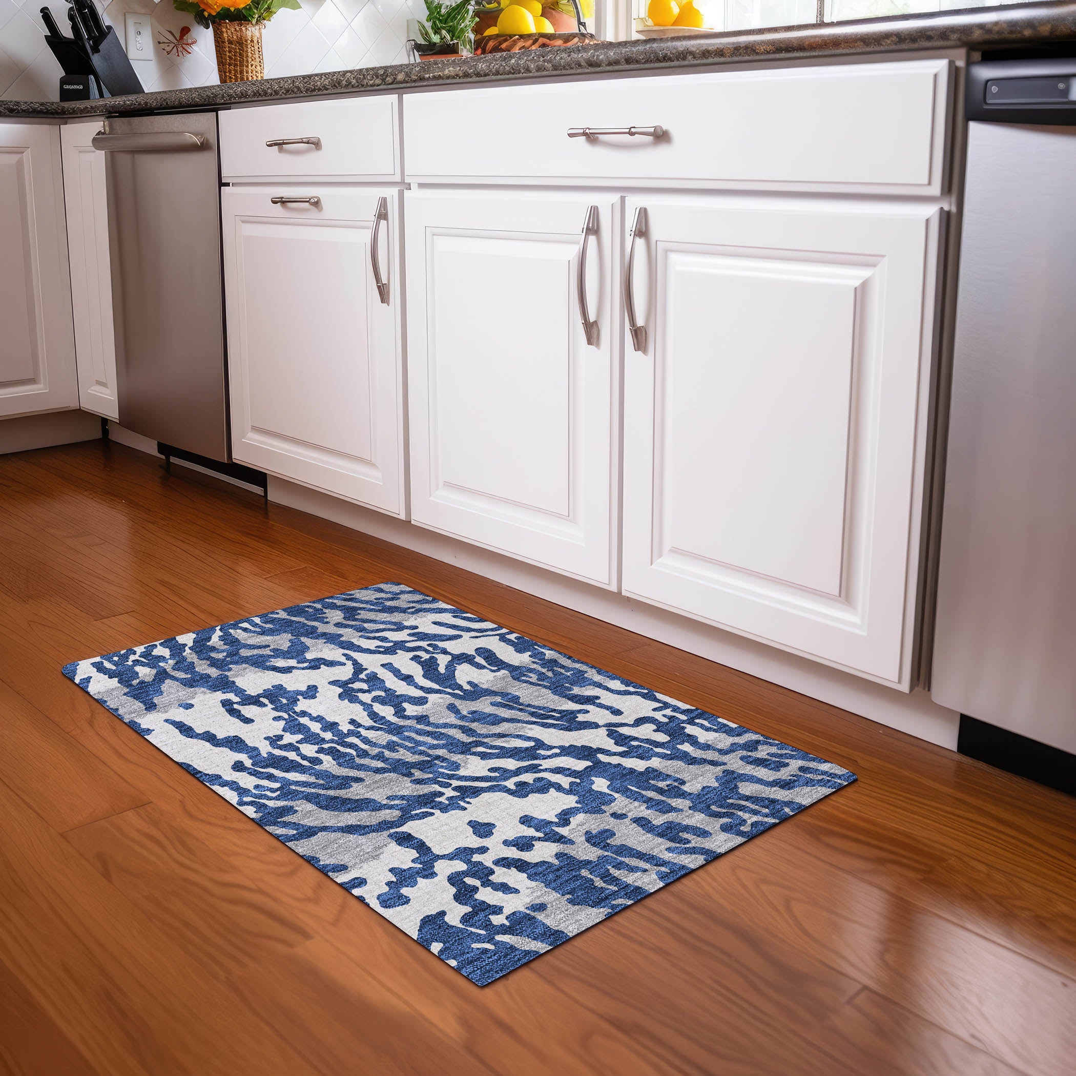 Baku Machine Washable Transitional Navy Blue Rug 1'8" x 2'6" #shape_Rectangle